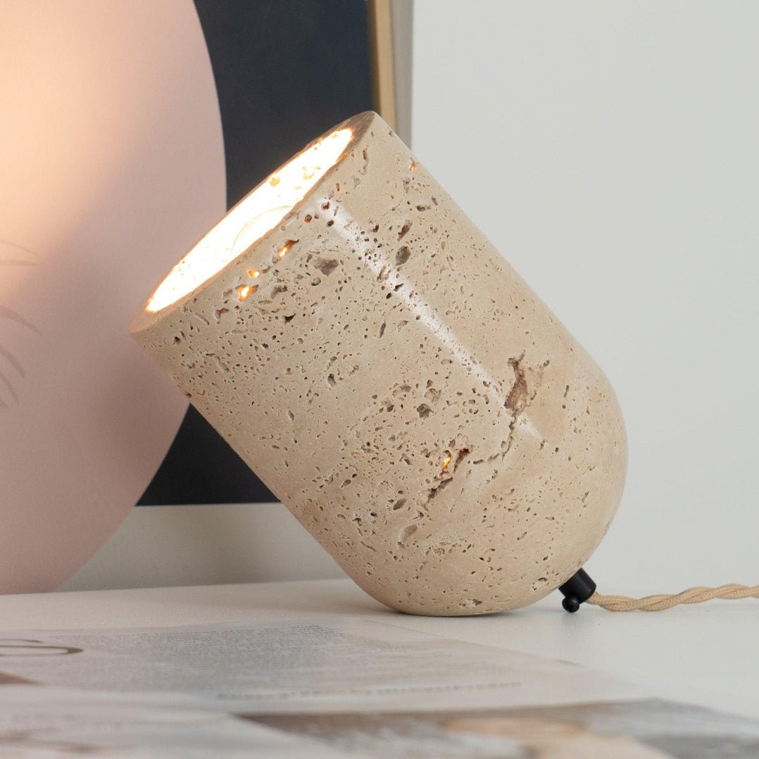 Modern Indoor Desk Lamp – Yellow Travertine Base & Shade