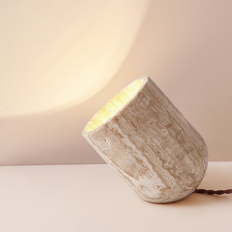 Modern Indoor Desk Lamp – Yellow Travertine Base & Shade