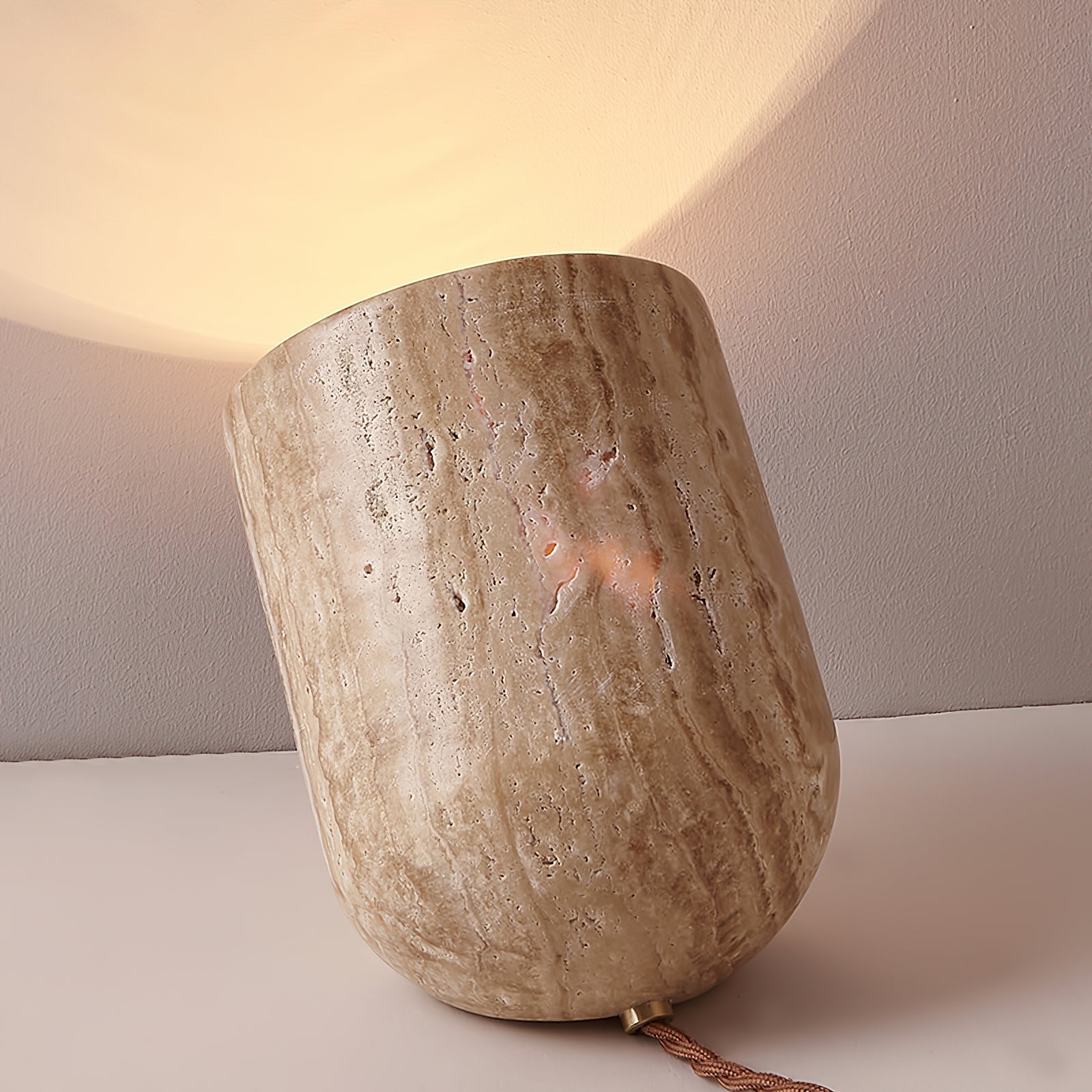 Modern Indoor Desk Lamp – Yellow Travertine Base & Shade