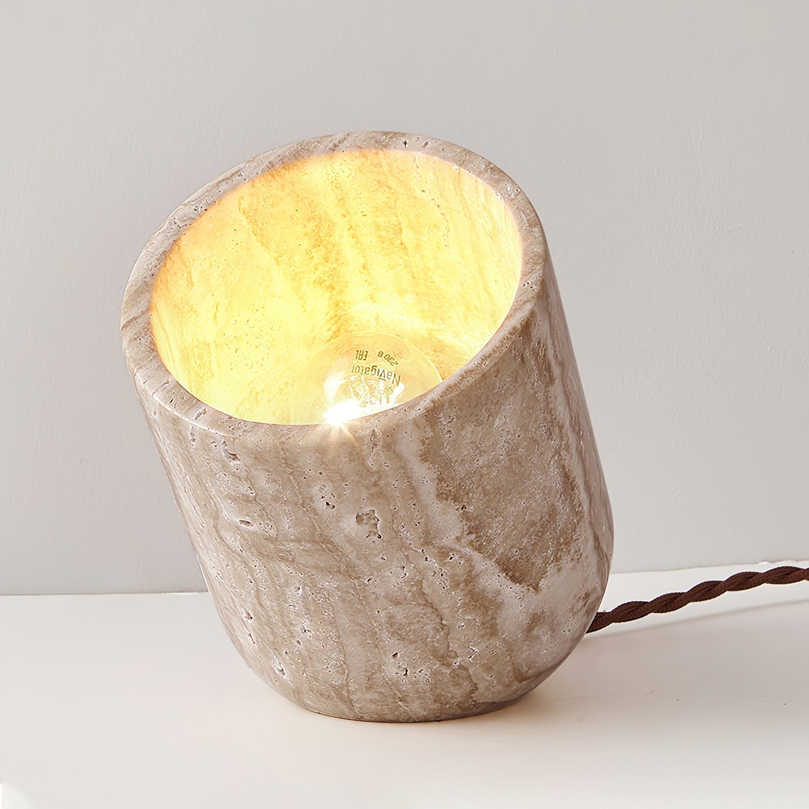 Modern Indoor Desk Lamp – Yellow Travertine Base & Shade