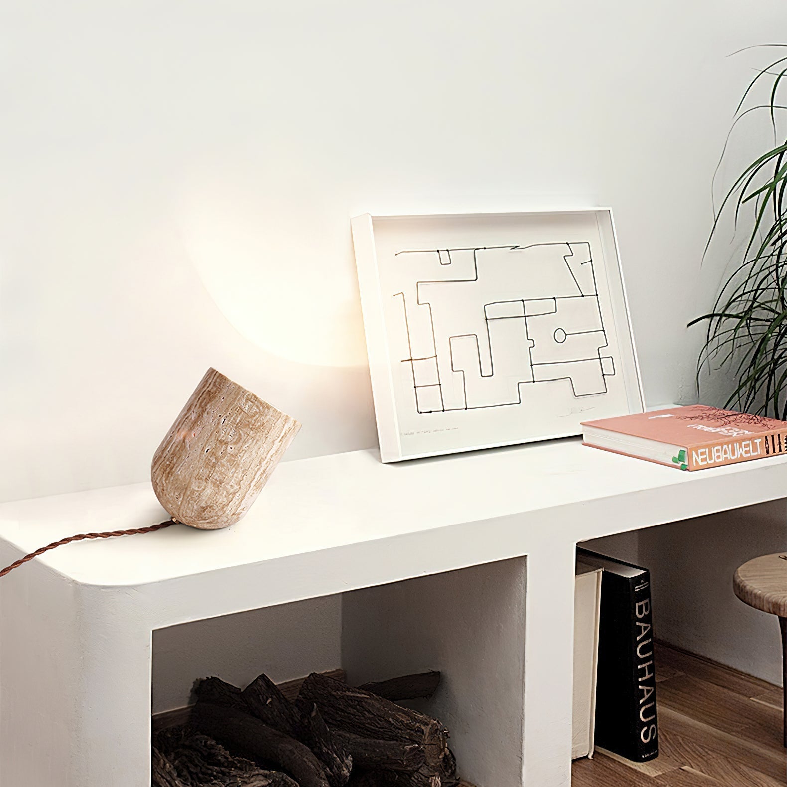 Modern Indoor Desk Lamp – Yellow Travertine Base & Shade