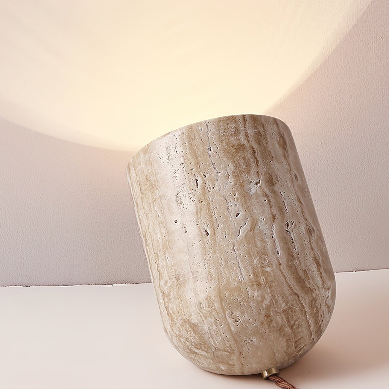 Modern Indoor Desk Lamp – Yellow Travertine Base & Shade