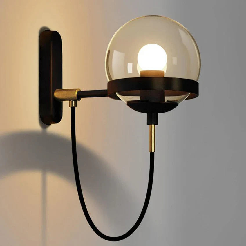 Clear Glass Ball Wall Lamp | Modern Minimalist Gold & Black Indoor Sconce