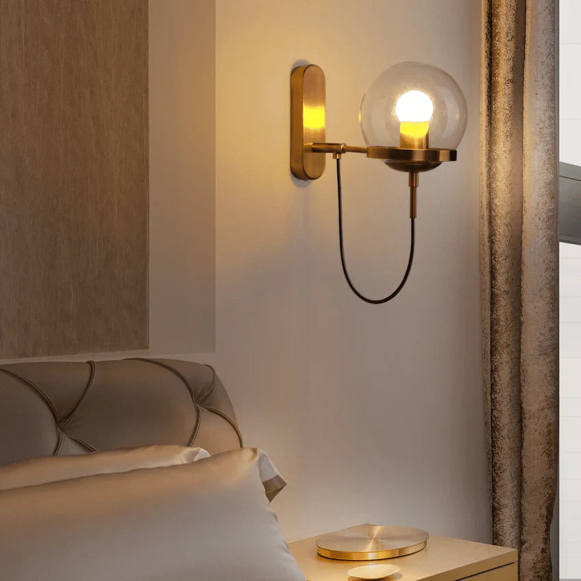 Clear Glass Ball Wall Lamp | Modern Minimalist Gold & Black Indoor Sconce