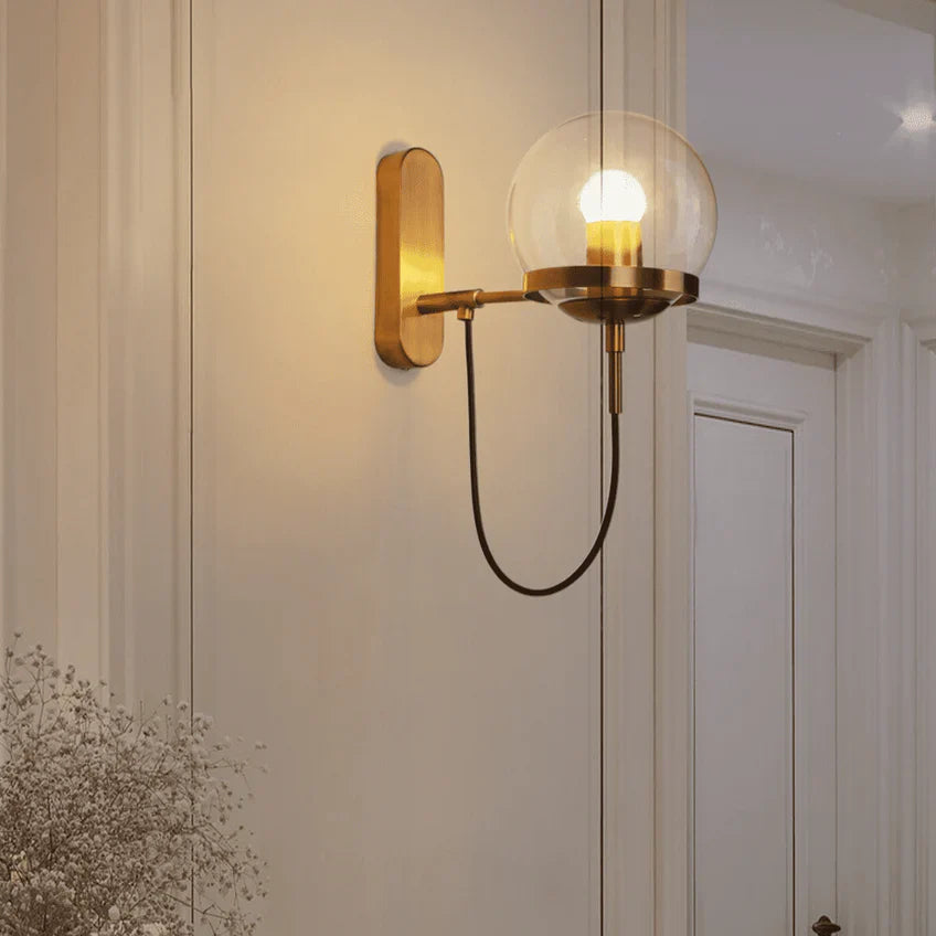 Clear Glass Ball Wall Lamp | Modern Minimalist Gold & Black Indoor Sconce