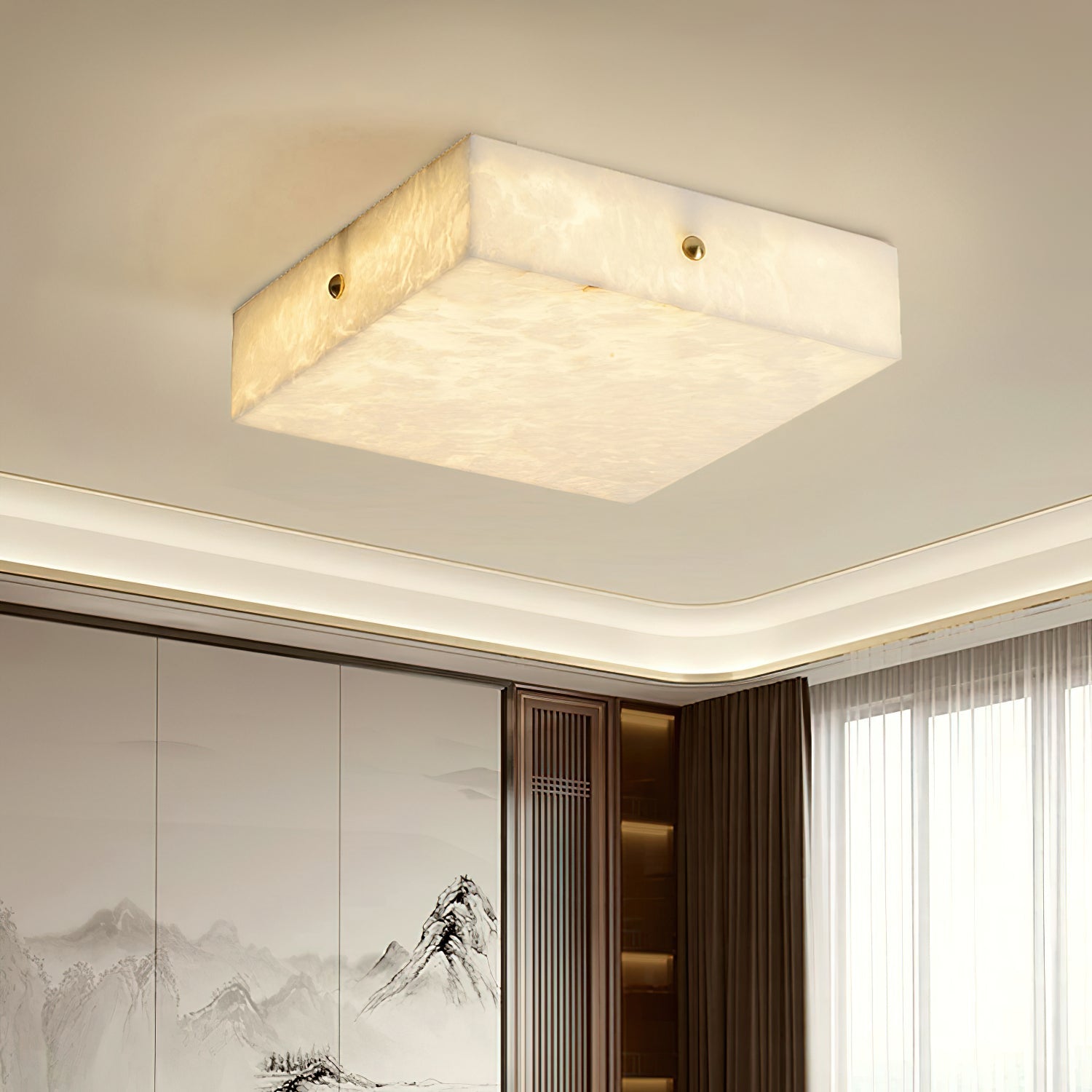 White Alabaster Ceiling Light – Snowflake Design with Integrated LED