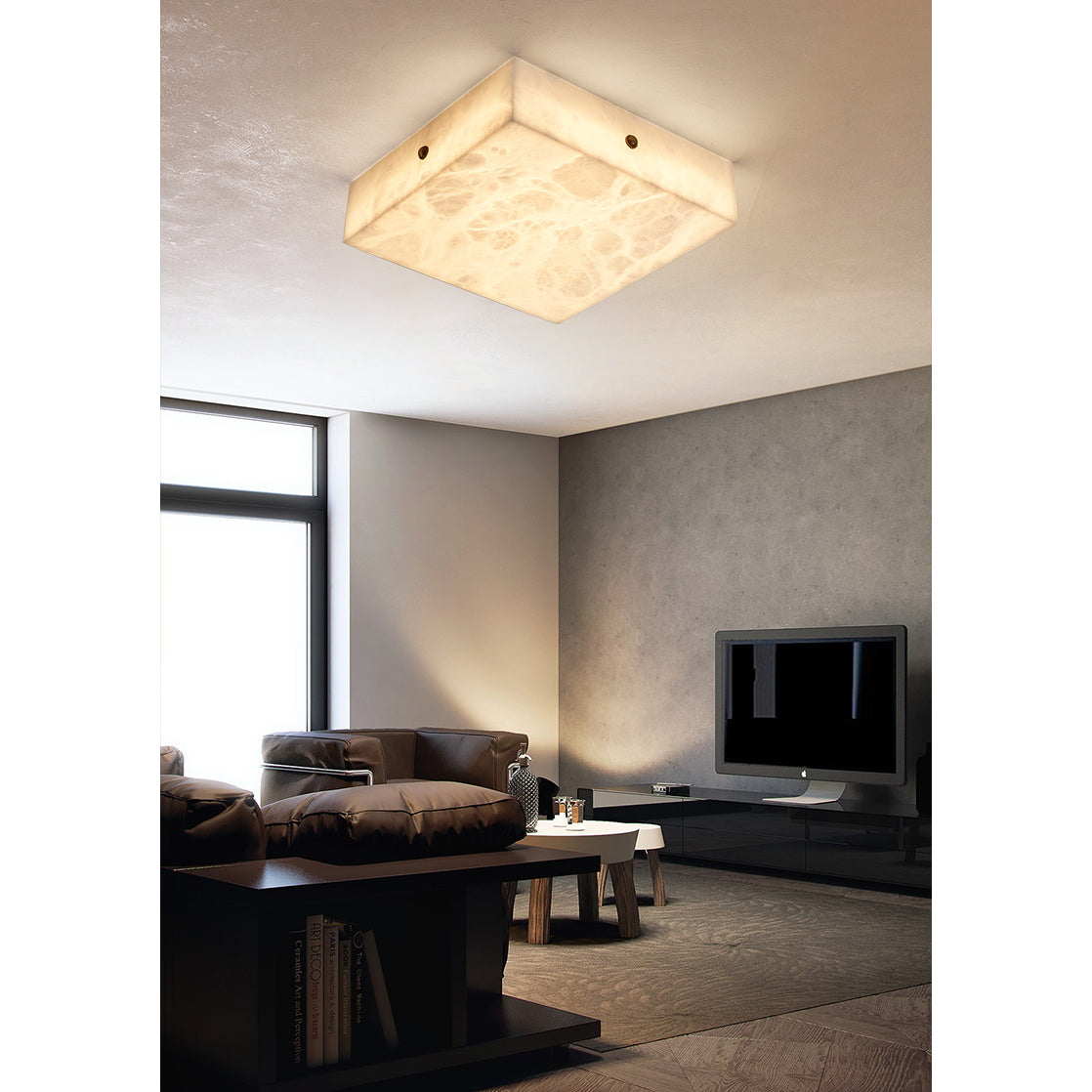 White Alabaster Ceiling Light – Snowflake Design with Integrated LED