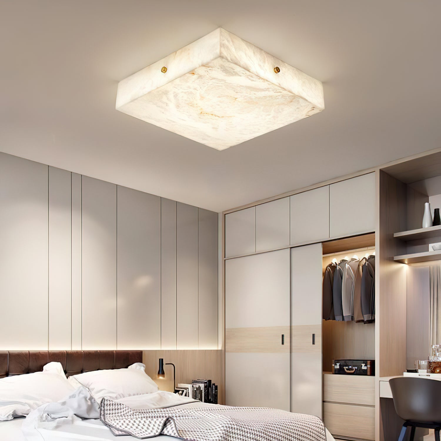 White Alabaster Ceiling Light – Snowflake Design with Integrated LED