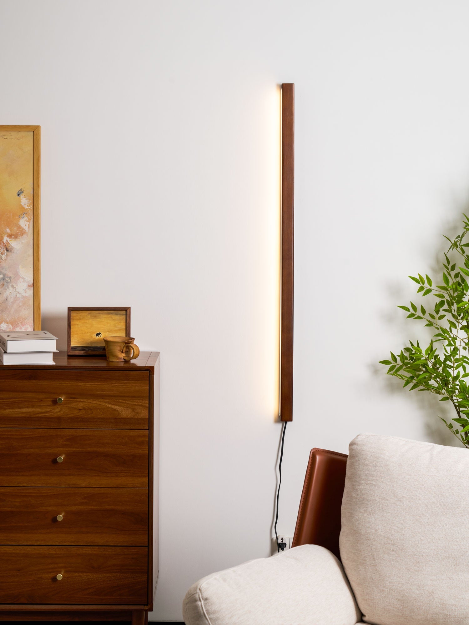 Linear Wood LED Wall Sconce - Walnut & Pine Finish Indoor Lamp