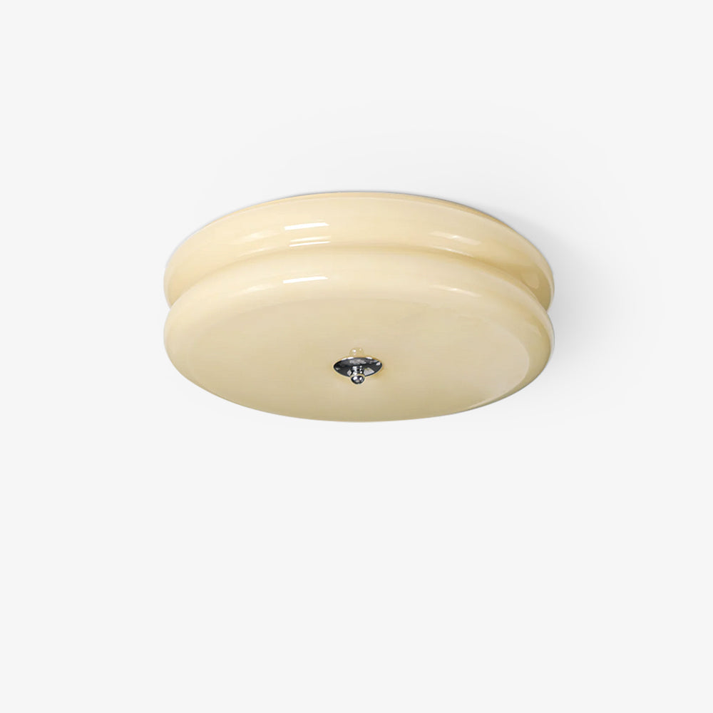 Brass & Cream Glass Semi Flush Ceiling Lamp | Retro Lighting
