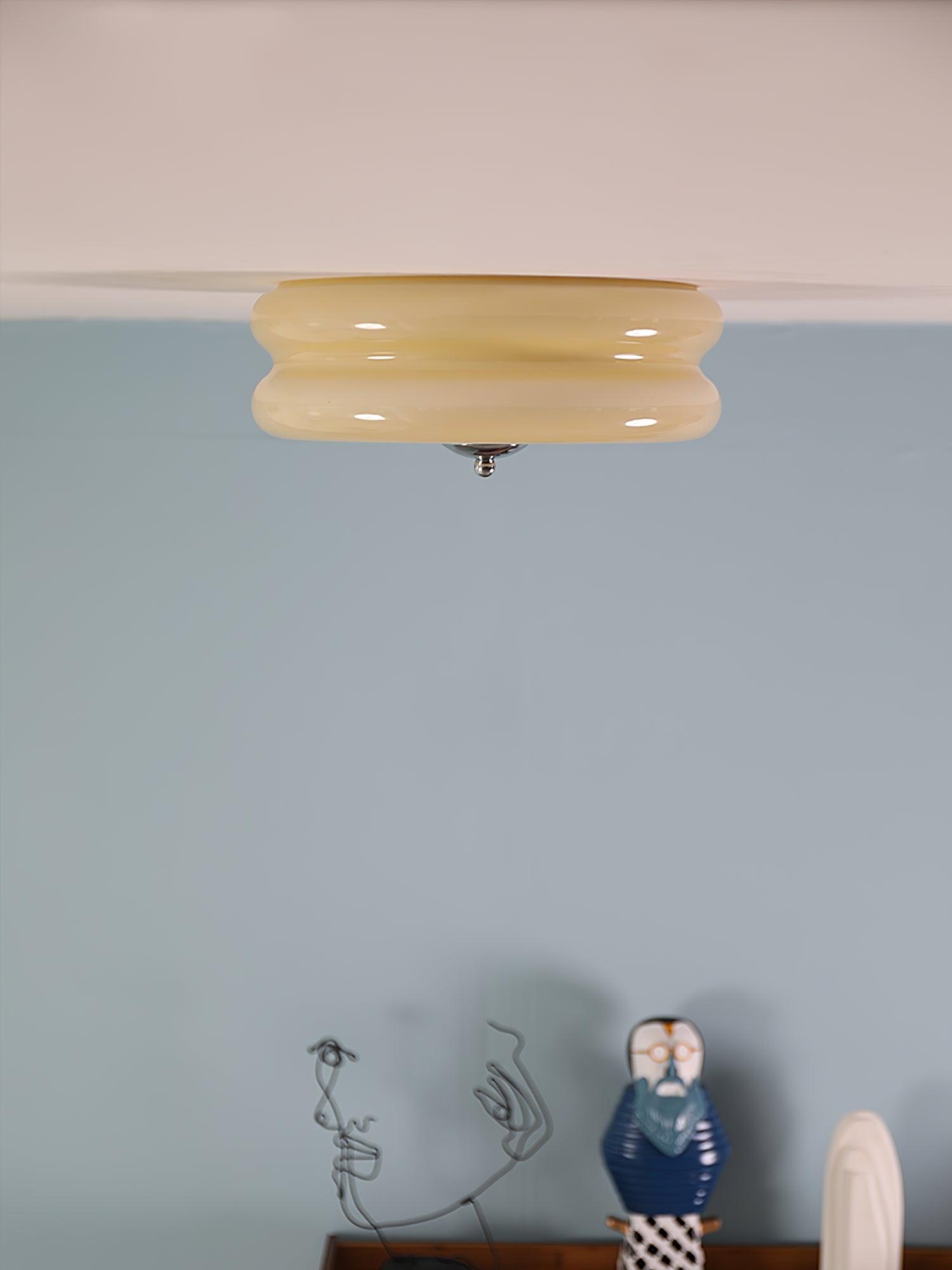 Brass & Cream Glass Semi Flush Ceiling Lamp | Retro Lighting