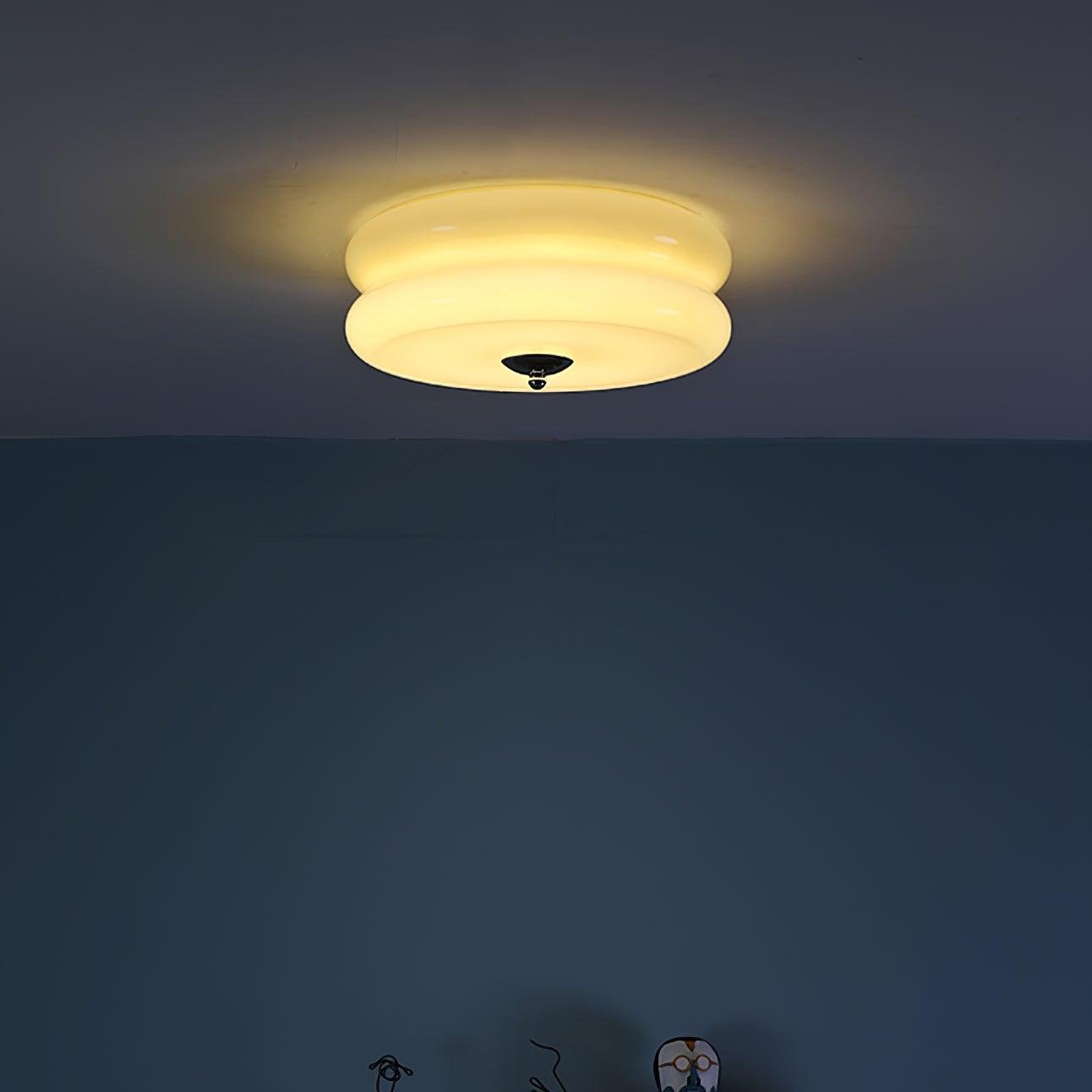 Brass & Cream Glass Semi Flush Ceiling Lamp | Retro Lighting