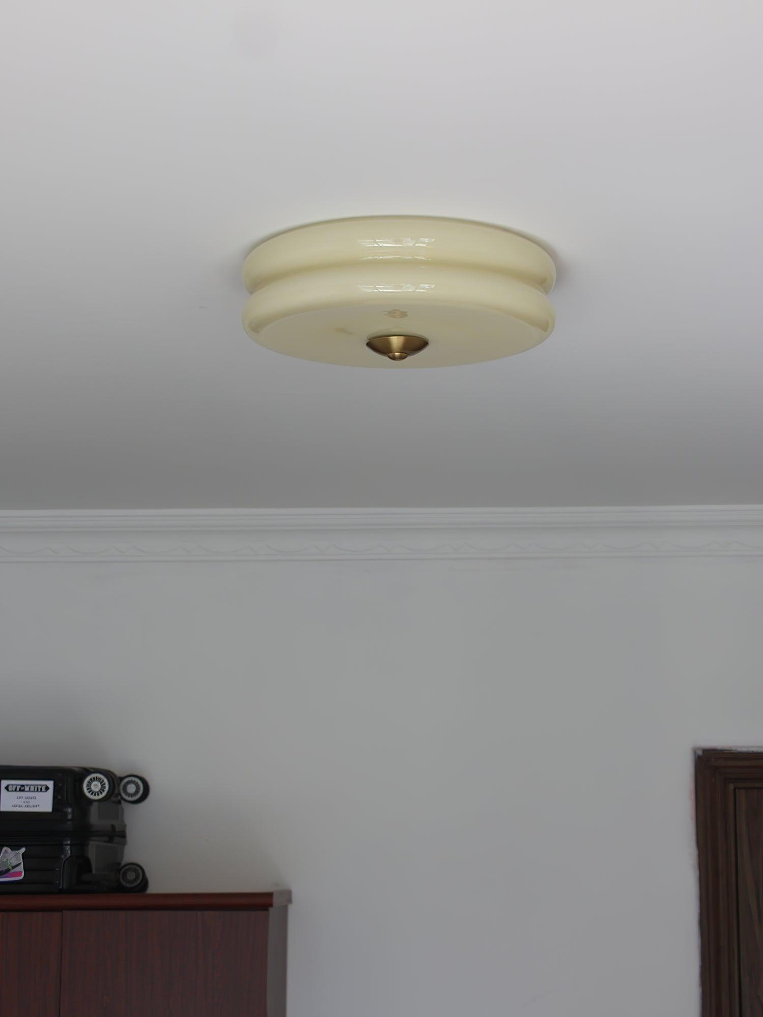 Brass & Cream Glass Semi Flush Ceiling Lamp | Retro Lighting