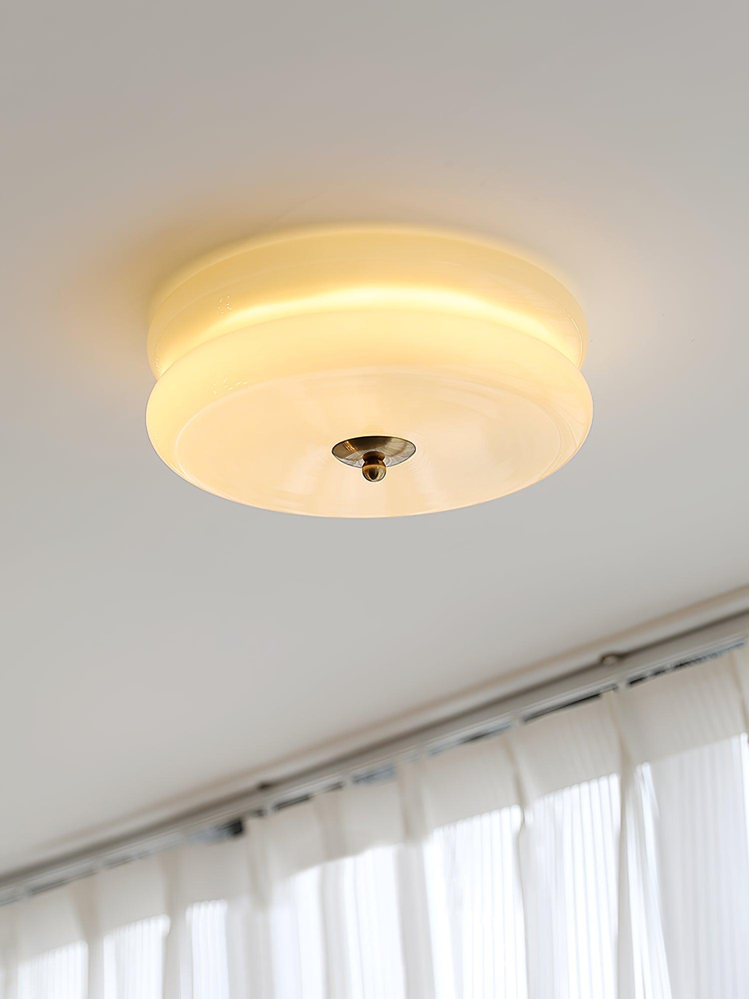 Brass & Cream Glass Semi Flush Ceiling Lamp | Retro Lighting