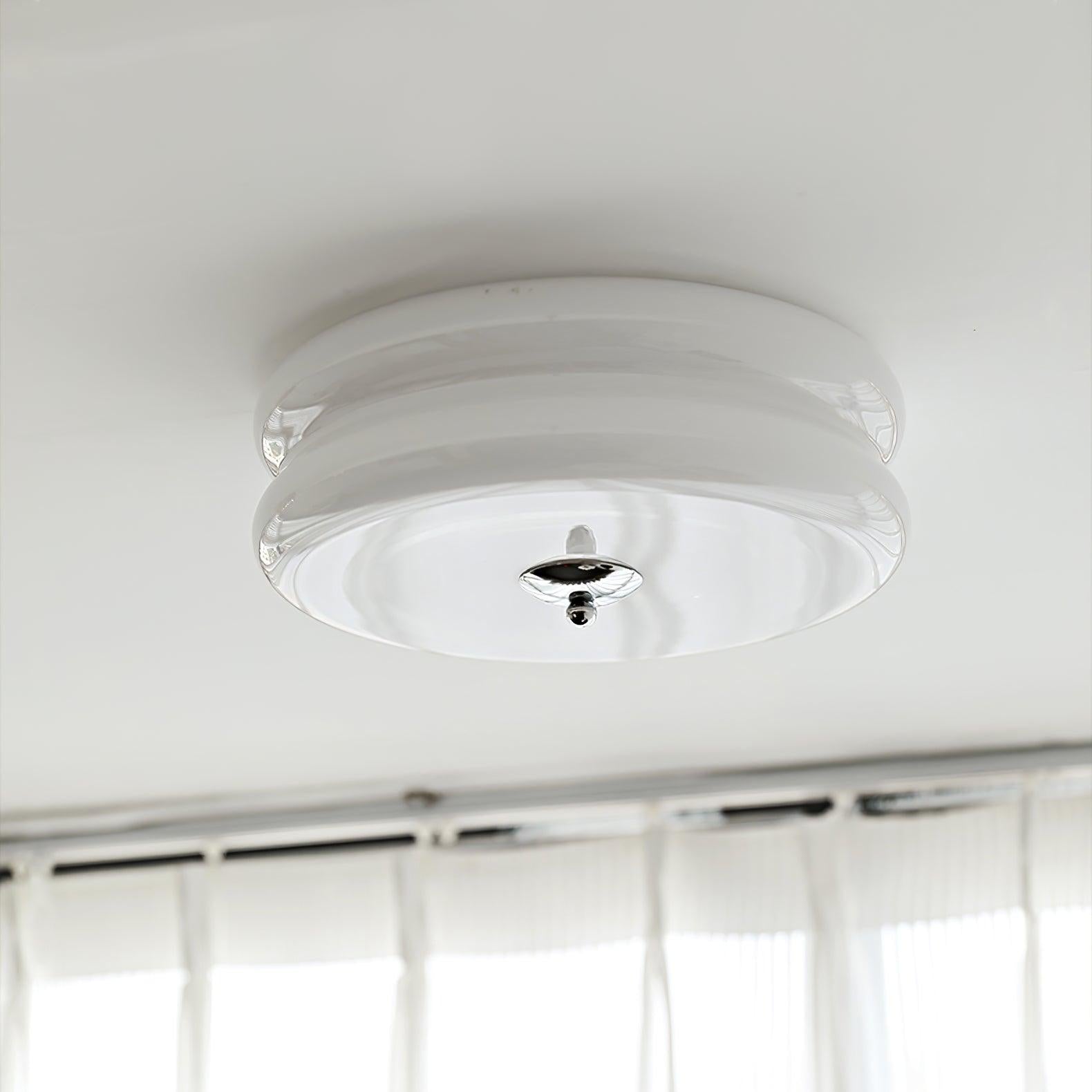 Brass & Cream Glass Semi Flush Ceiling Lamp | Retro Lighting