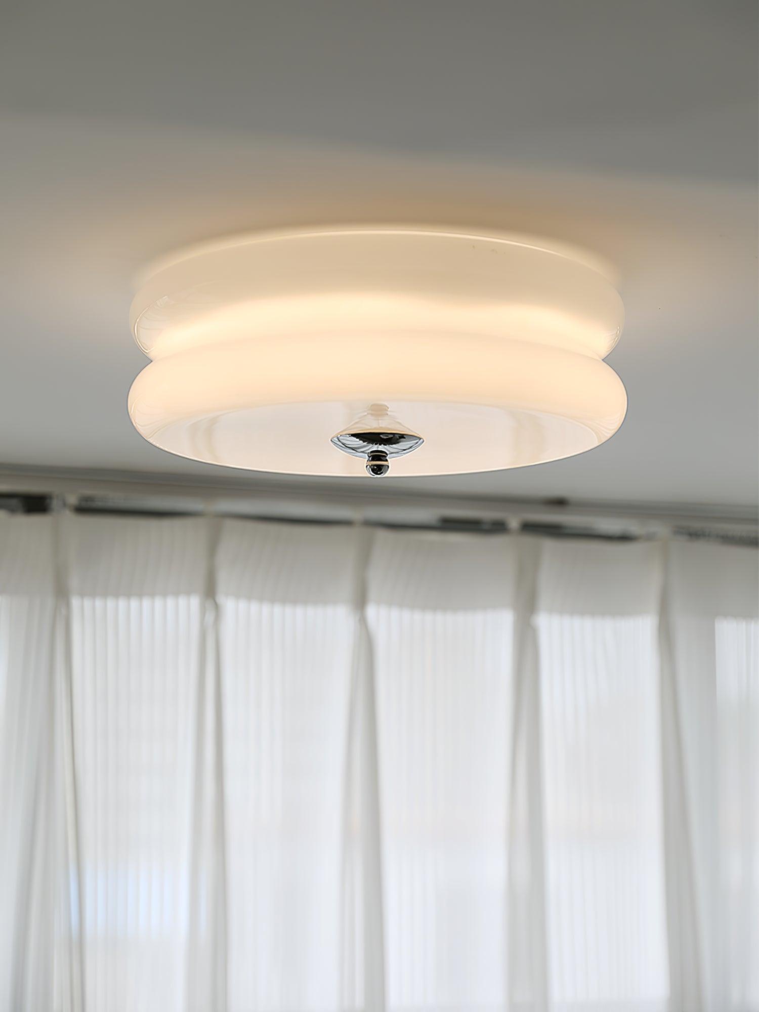 Brass & Cream Glass Semi Flush Ceiling Lamp | Retro Lighting