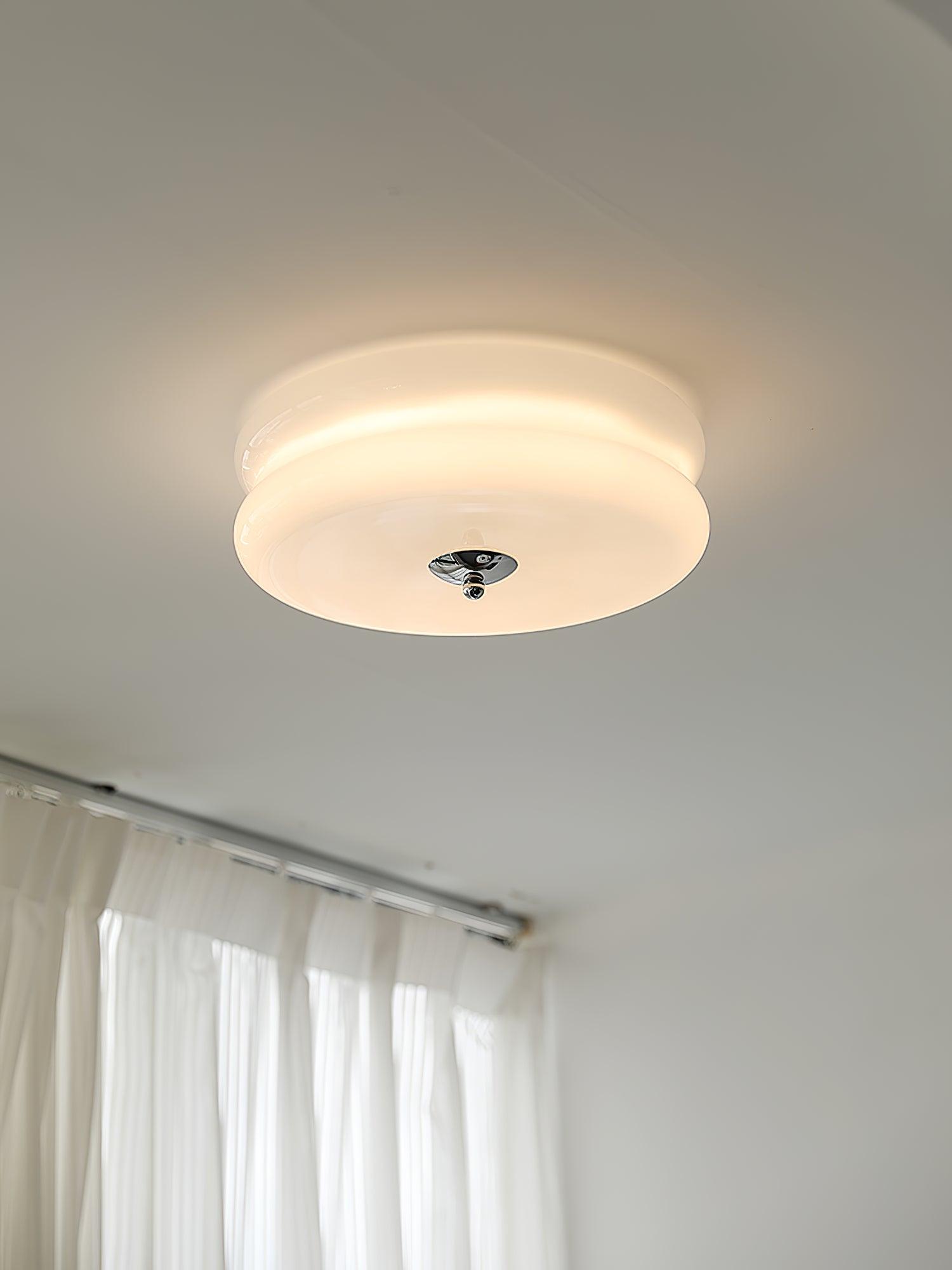 Brass & Cream Glass Semi Flush Ceiling Lamp | Retro Lighting