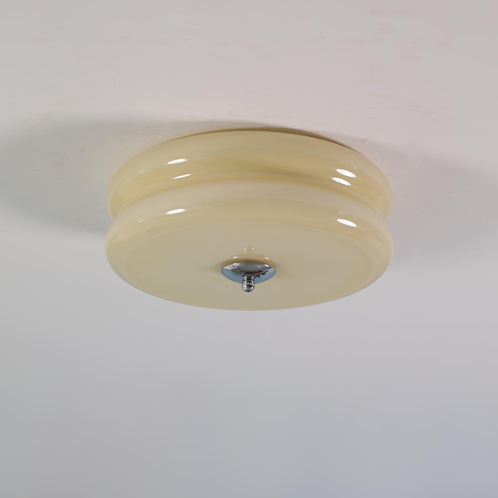 Brass & Cream Glass Semi Flush Ceiling Lamp | Retro Lighting