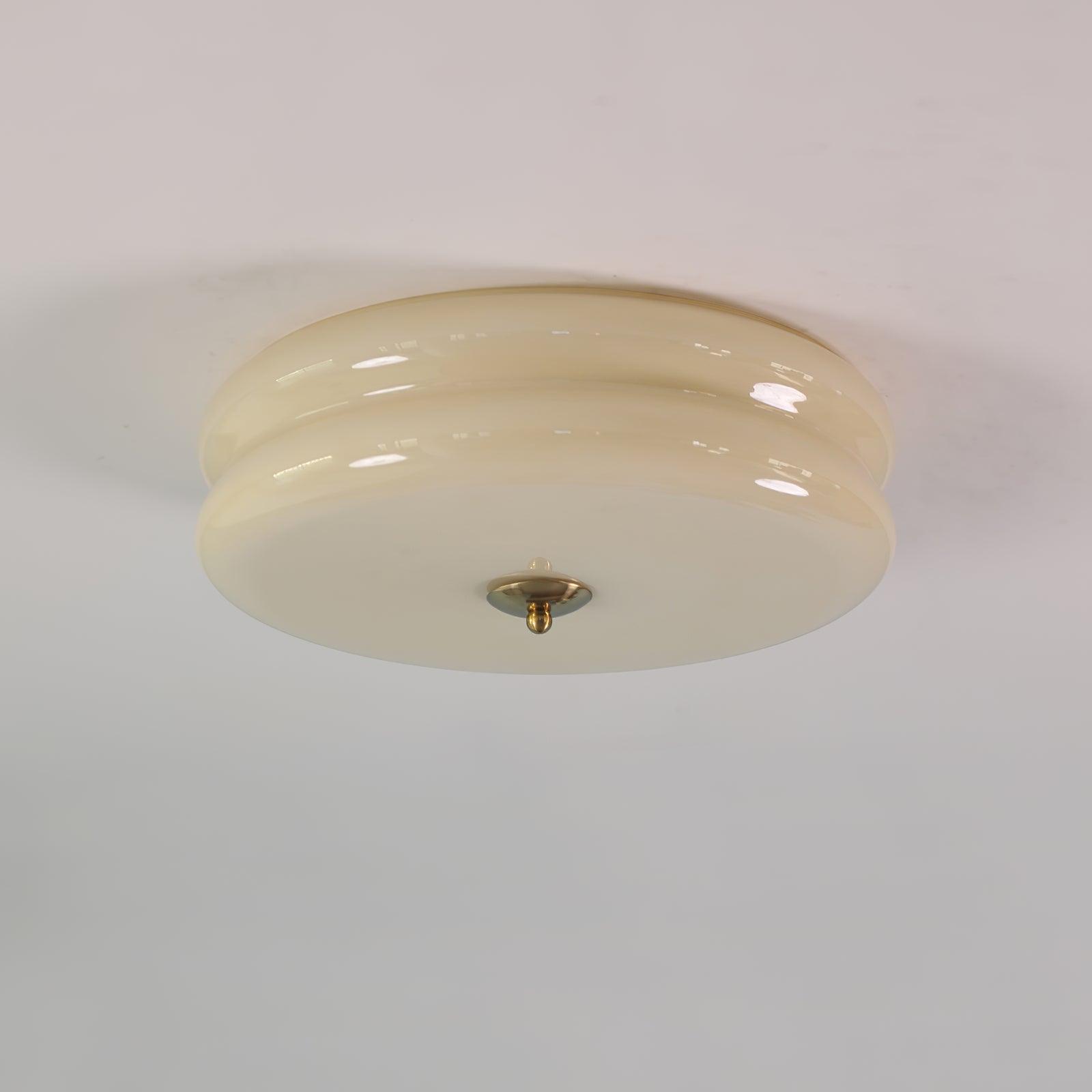 Brass & Cream Glass Semi Flush Ceiling Lamp | Retro Lighting
