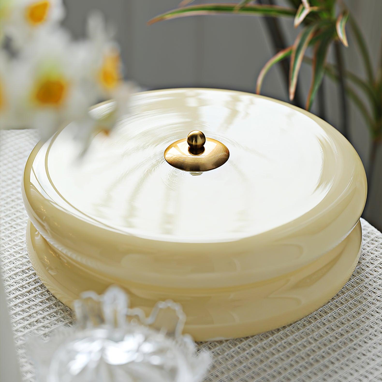 Brass & Cream Glass Semi Flush Ceiling Lamp | Retro Lighting