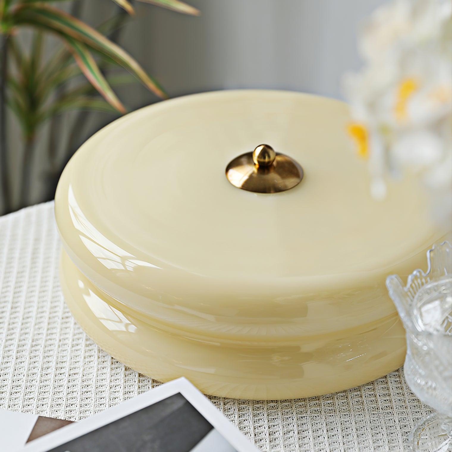 Brass & Cream Glass Semi Flush Ceiling Lamp | Retro Lighting