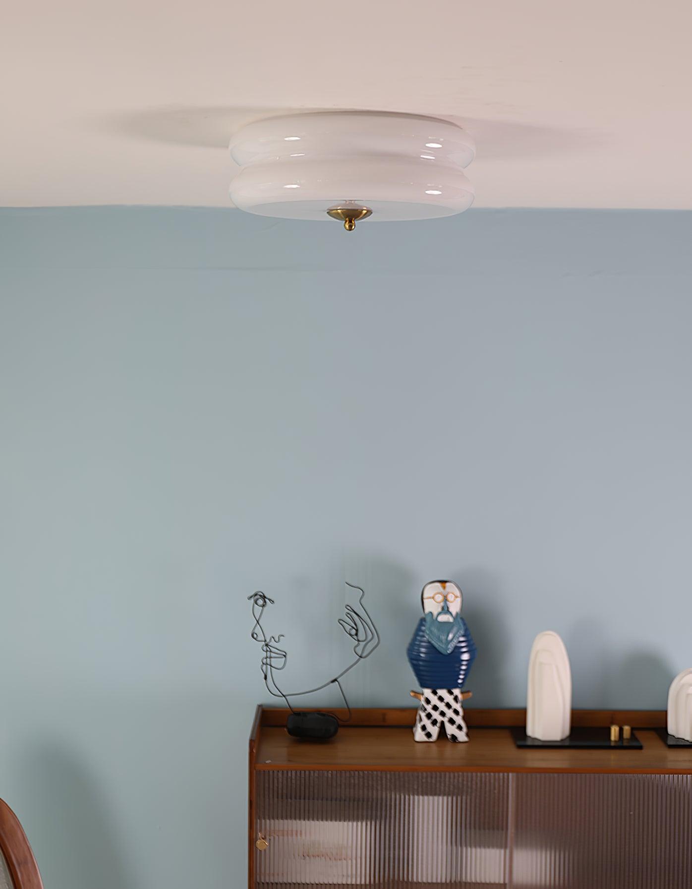 Brass & Cream Glass Semi Flush Ceiling Lamp | Retro Lighting
