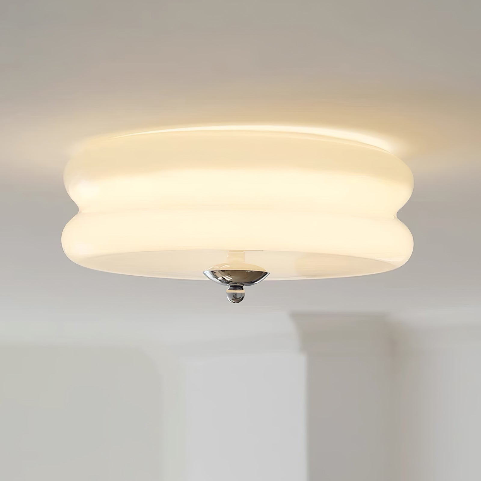 Brass & Cream Glass Semi Flush Ceiling Lamp | Retro Lighting