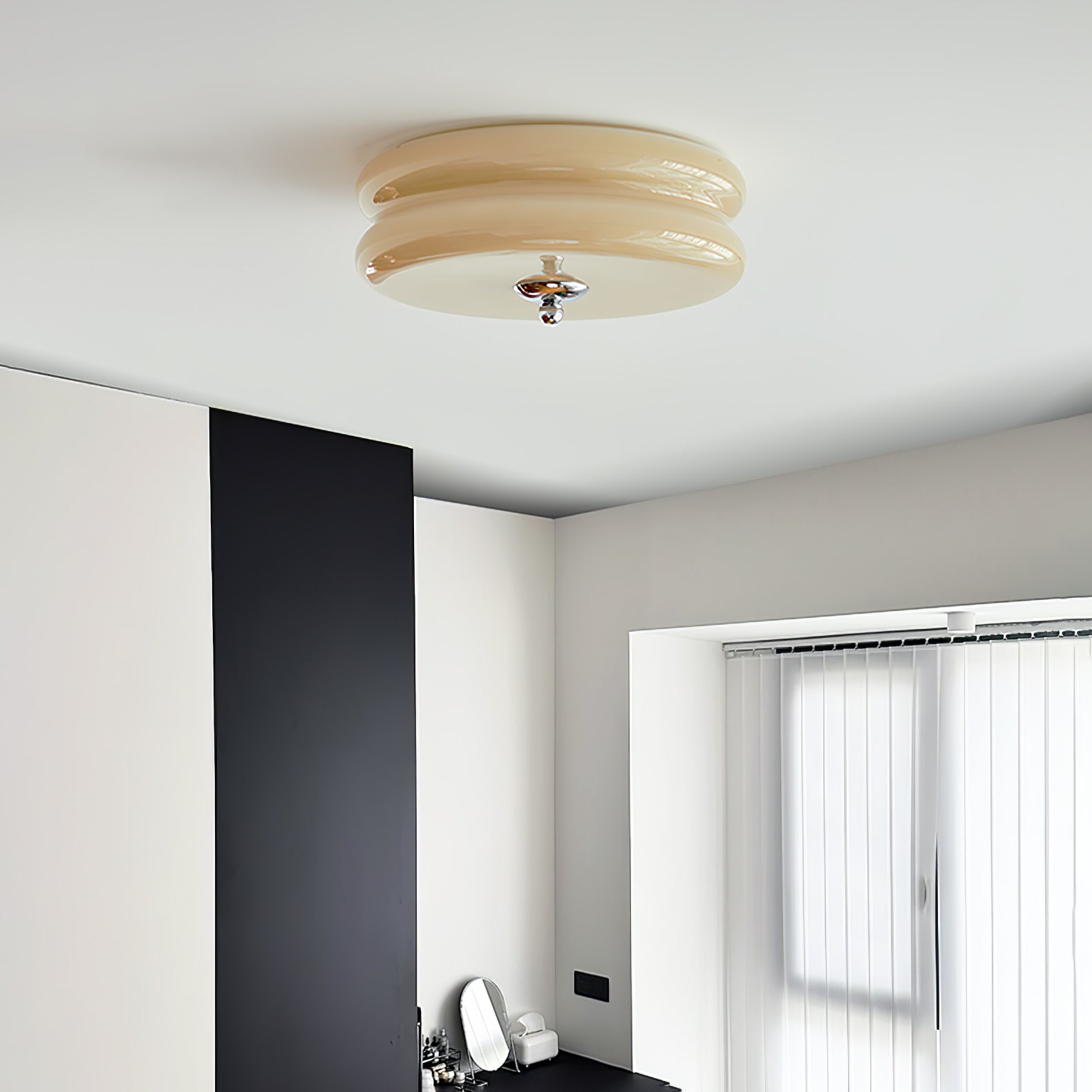 Brass & Cream Glass Semi Flush Ceiling Lamp | Retro Lighting