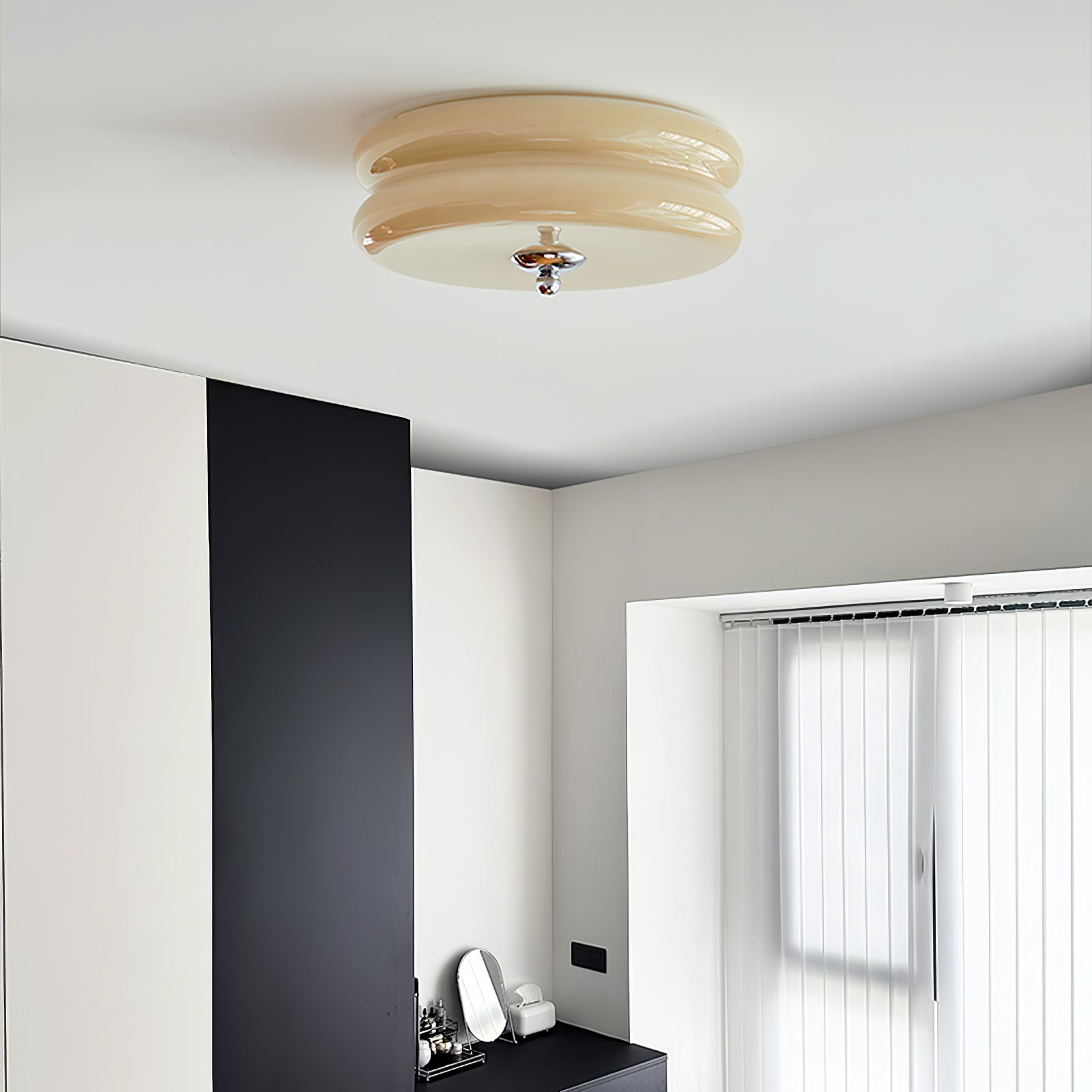 Brass & Cream Glass Semi Flush Ceiling Lamp | Retro Lighting