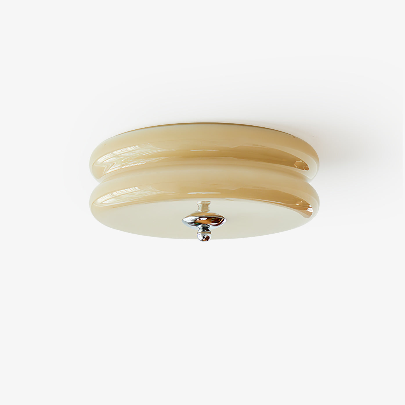 Brass & Cream Glass Semi Flush Ceiling Lamp | Retro Lighting