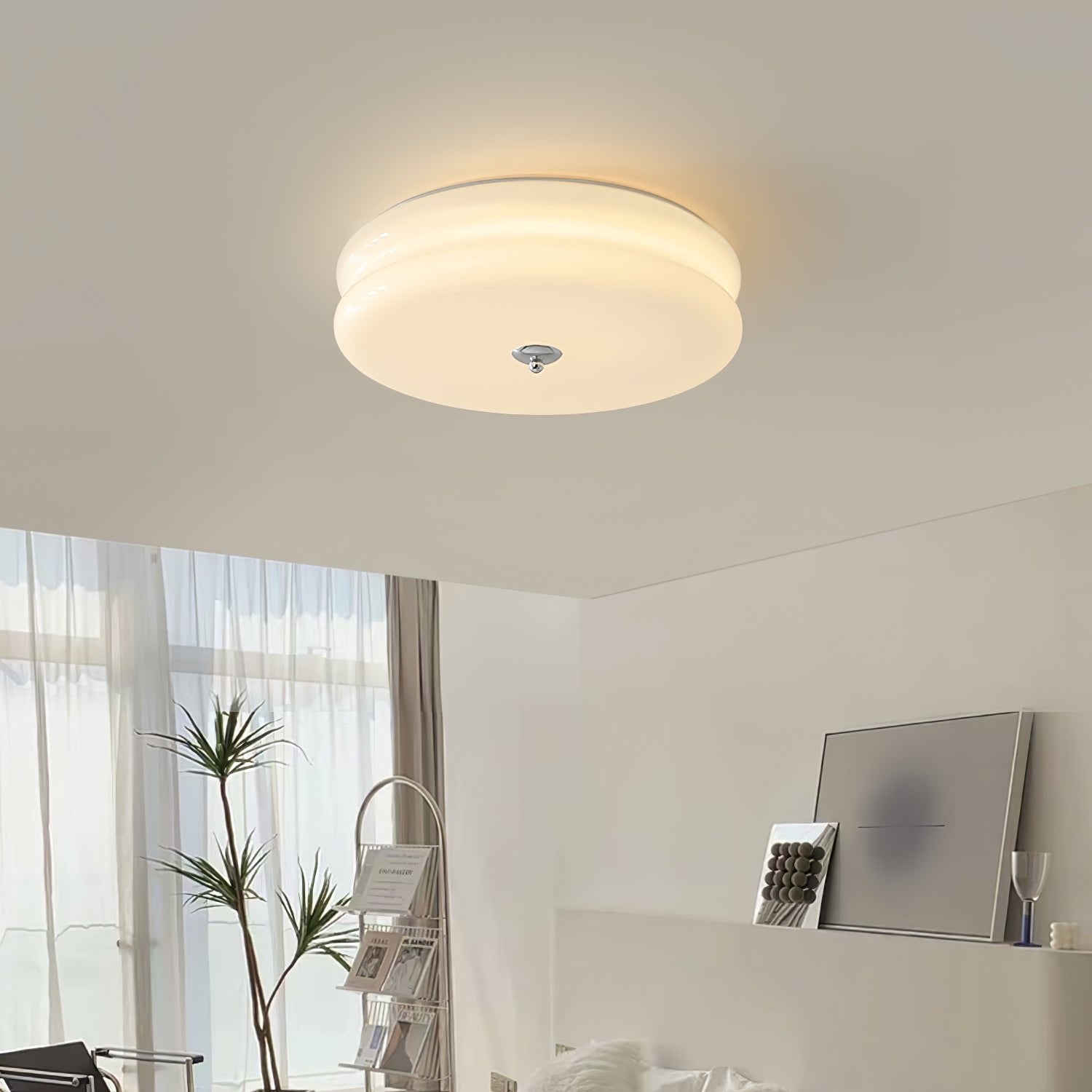 Brass & Cream Glass Semi Flush Ceiling Lamp | Retro Lighting