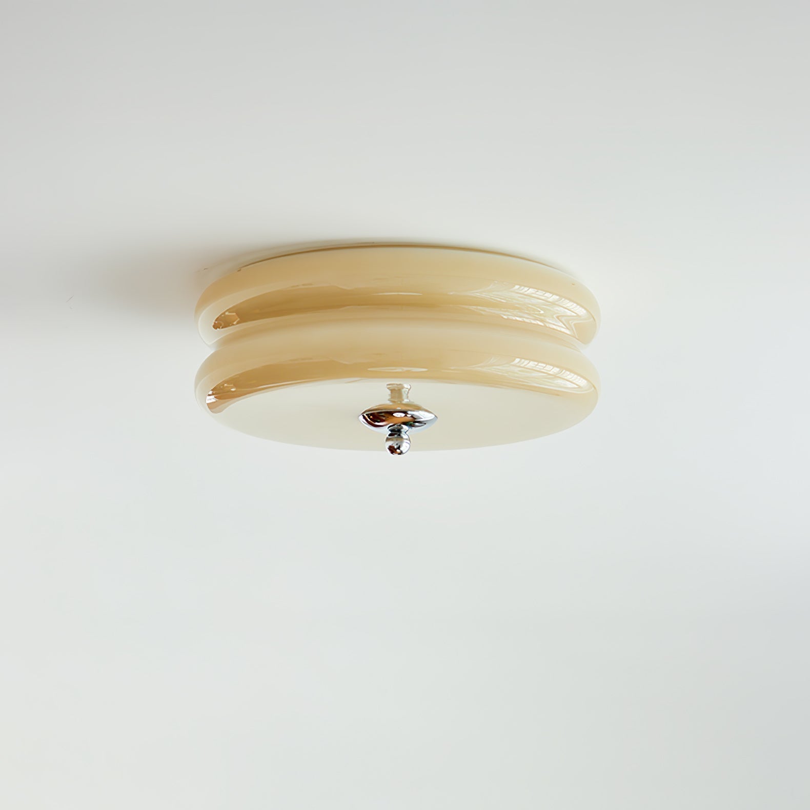 Brass & Cream Glass Semi Flush Ceiling Lamp | Retro Lighting