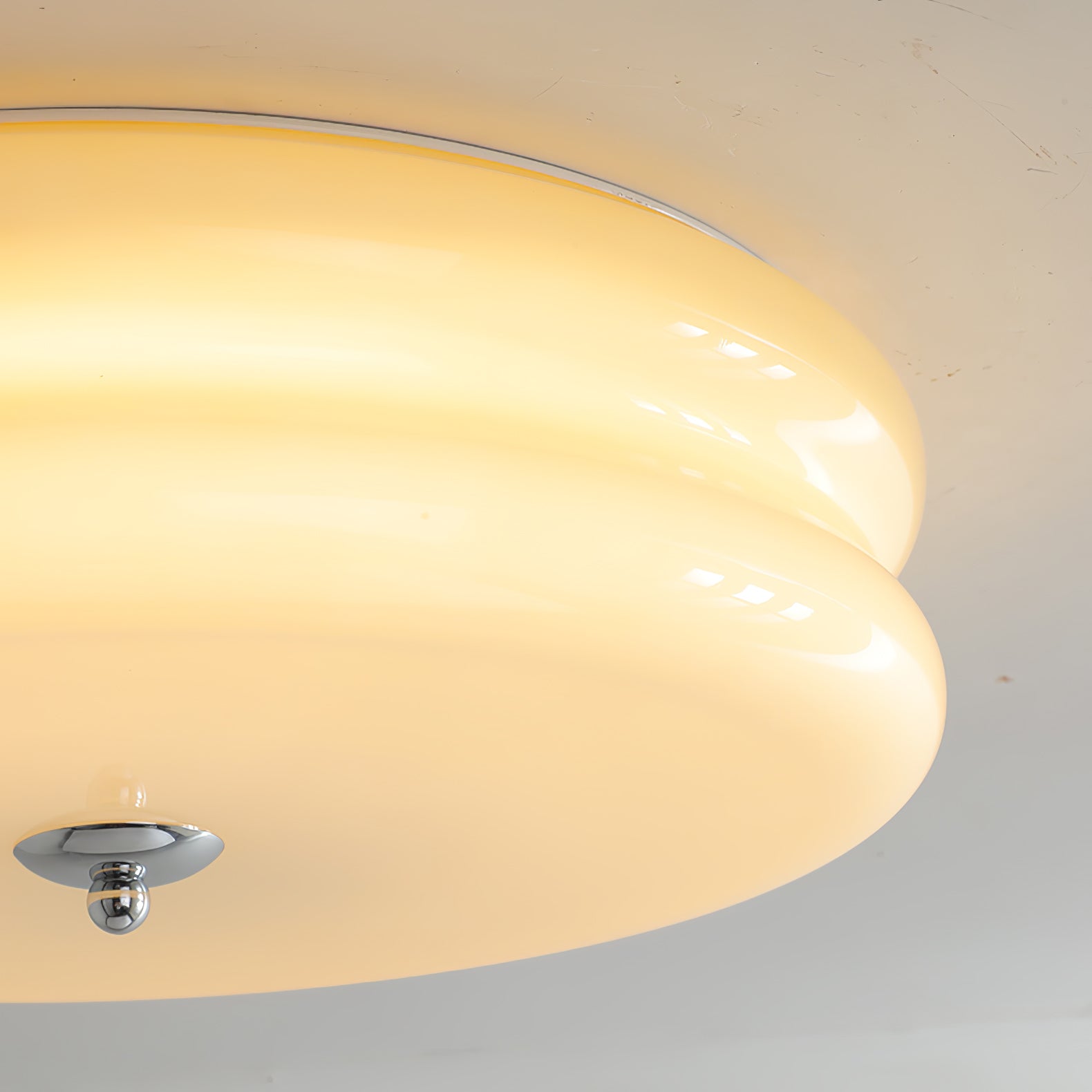Brass & Cream Glass Semi Flush Ceiling Lamp | Retro Lighting