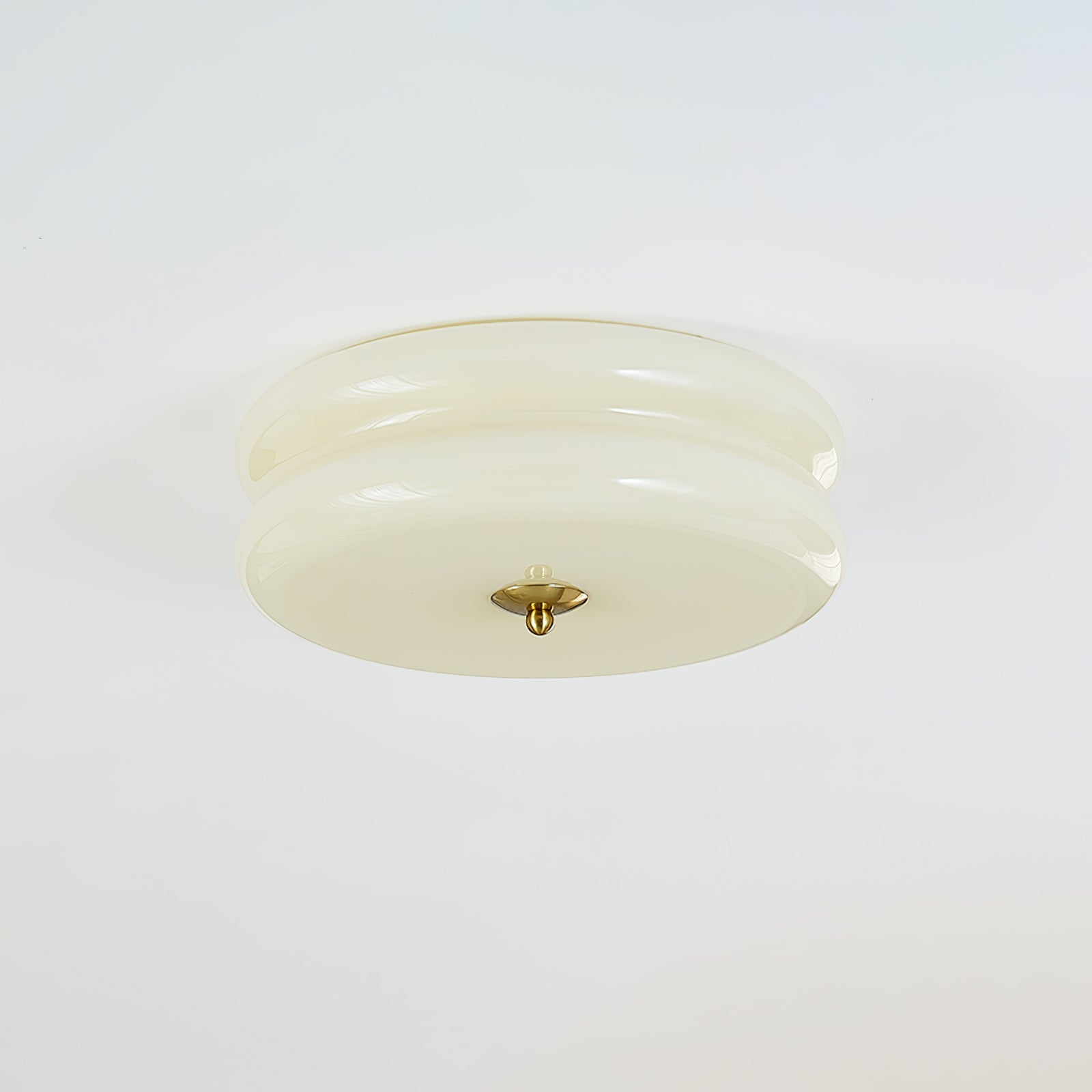 Brass & Cream Glass Semi Flush Ceiling Lamp | Retro Lighting