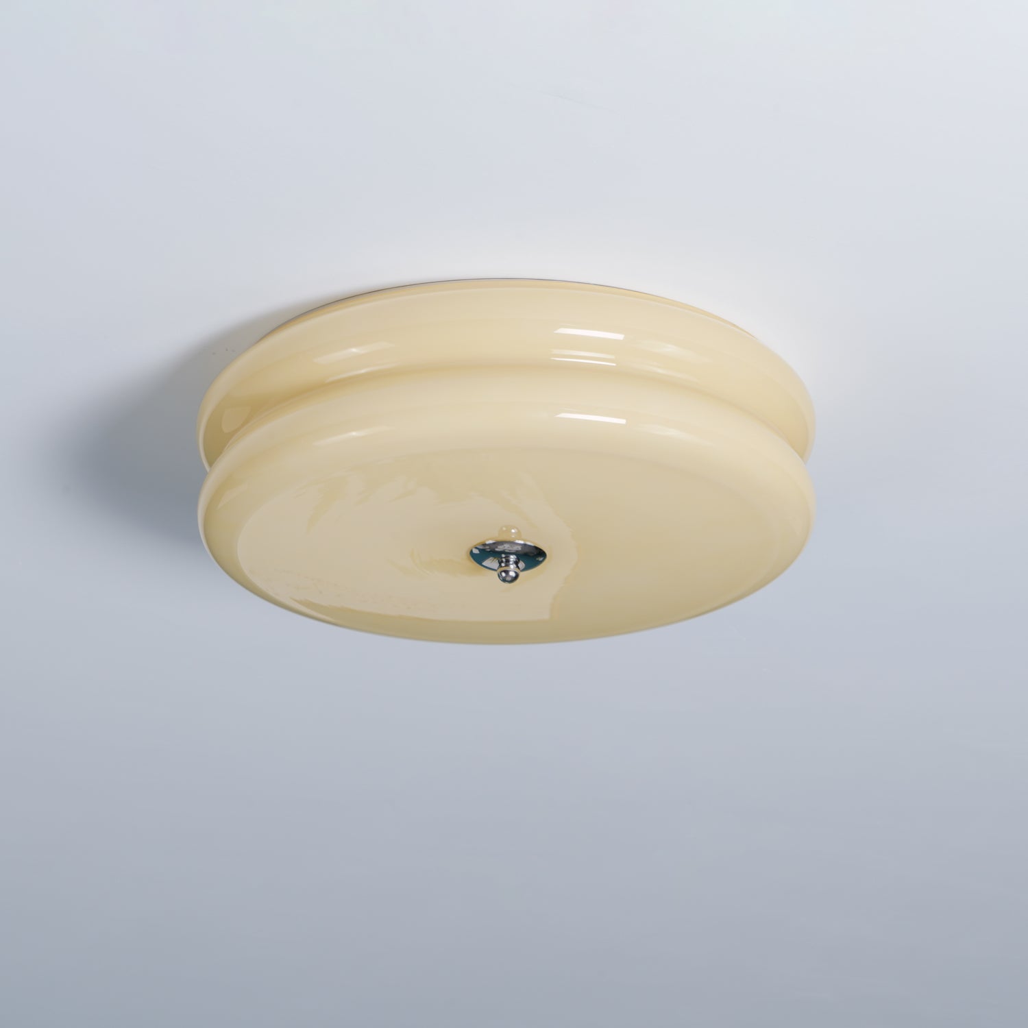 Brass & Cream Glass Semi Flush Ceiling Lamp | Retro Lighting