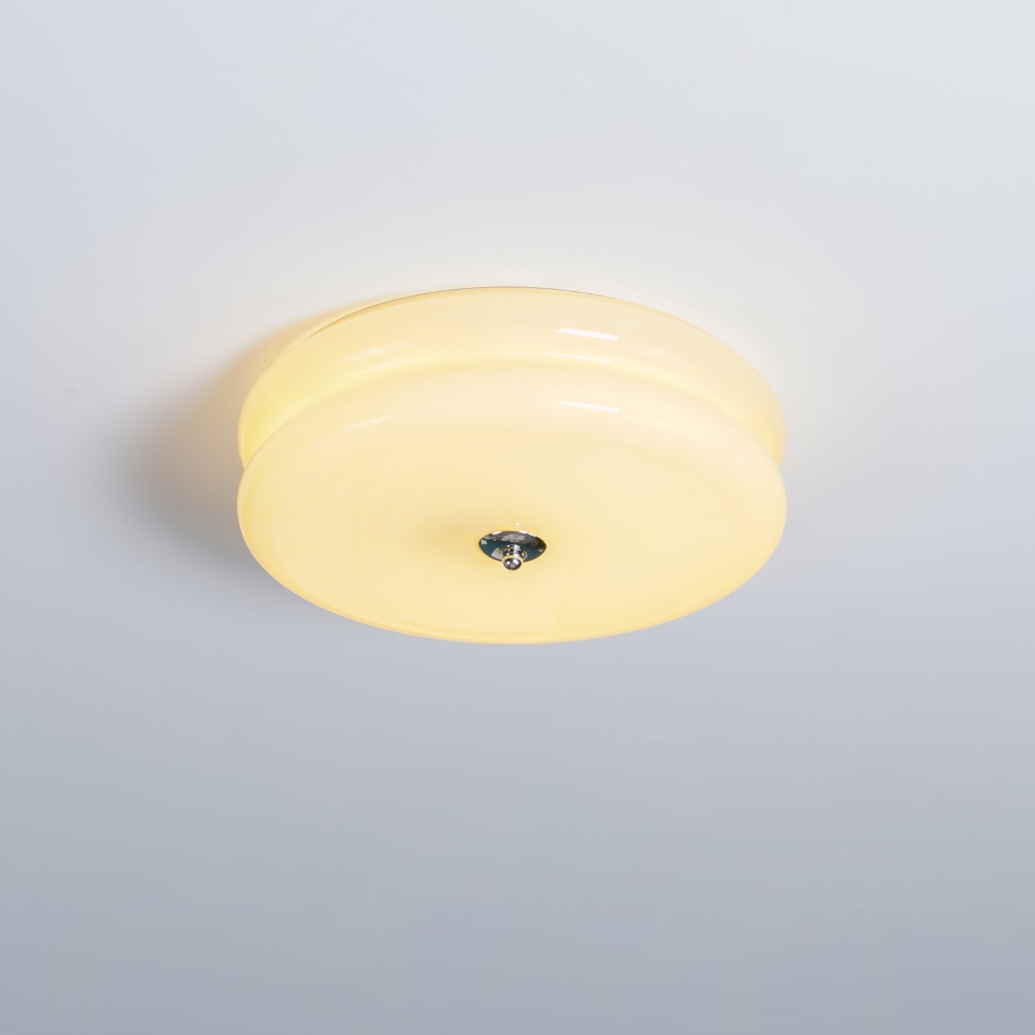 Brass & Cream Glass Semi Flush Ceiling Lamp | Retro Lighting