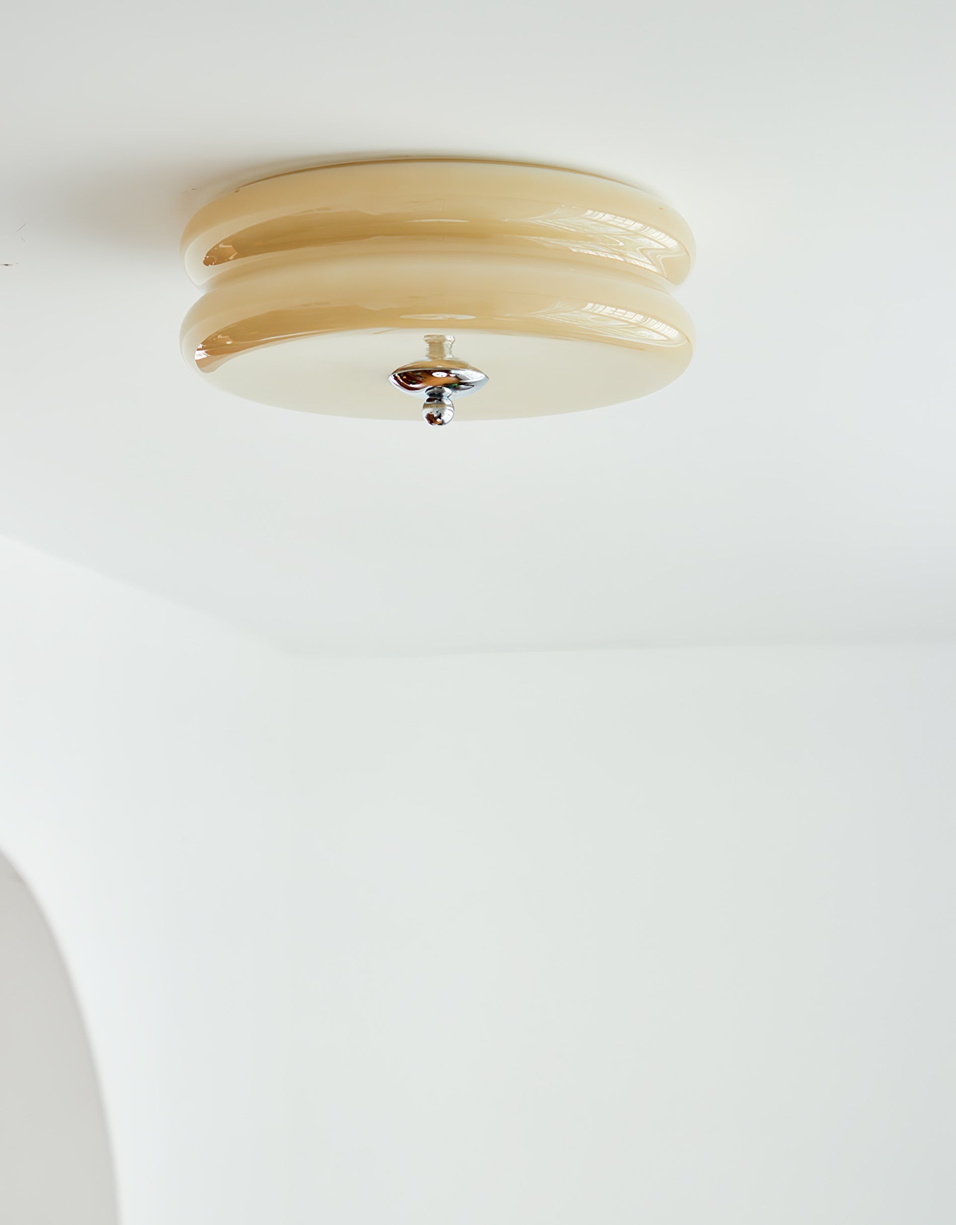 Brass & Cream Glass Semi Flush Ceiling Lamp | Retro Lighting
