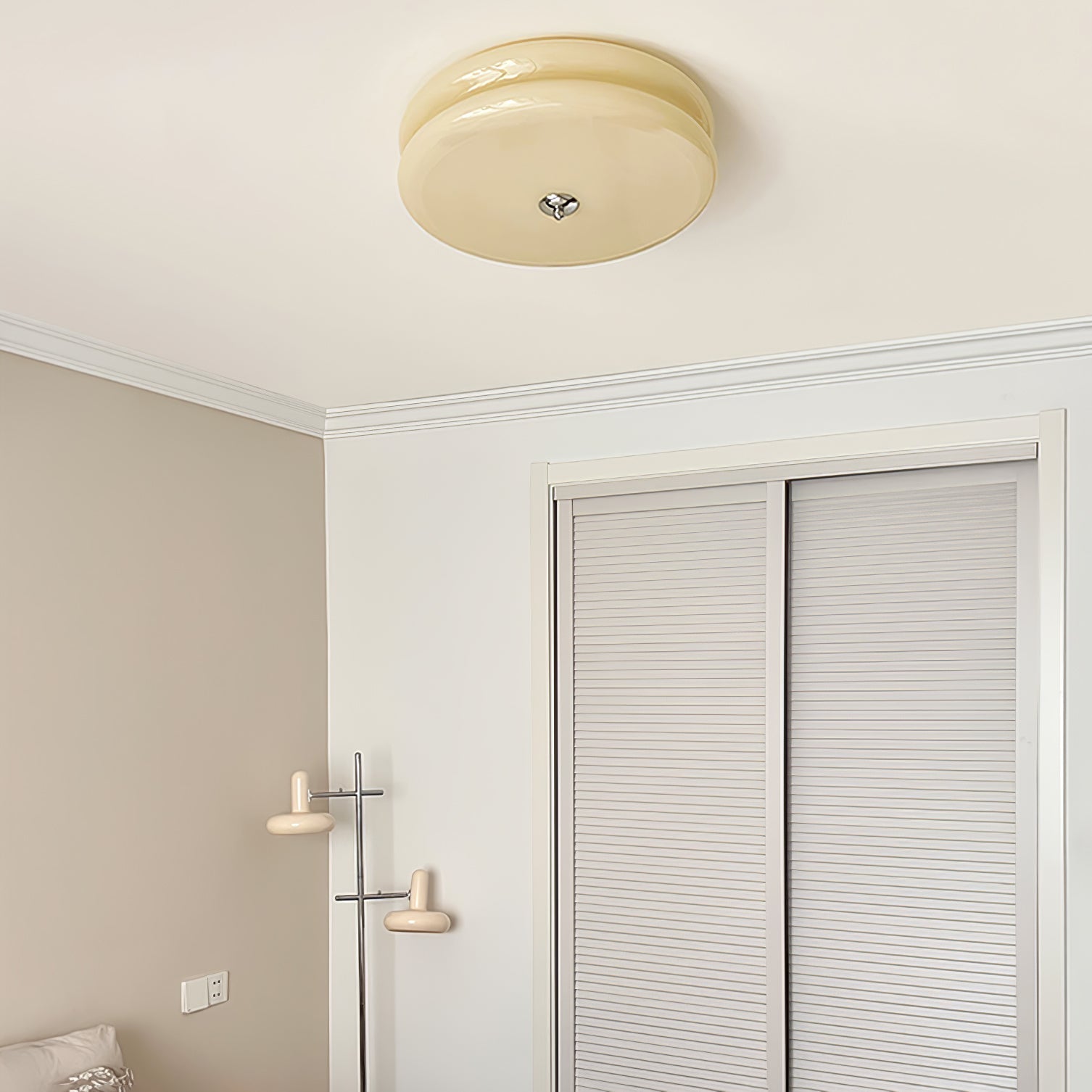 Brass & Cream Glass Semi Flush Ceiling Lamp | Retro Lighting