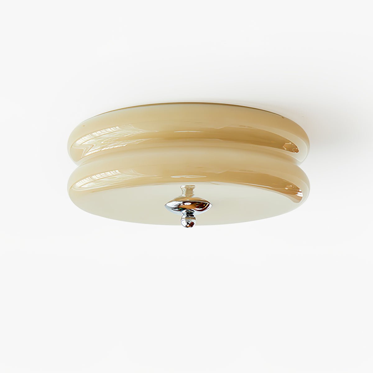 Brass & Cream Glass Semi Flush Ceiling Lamp | Retro Lighting