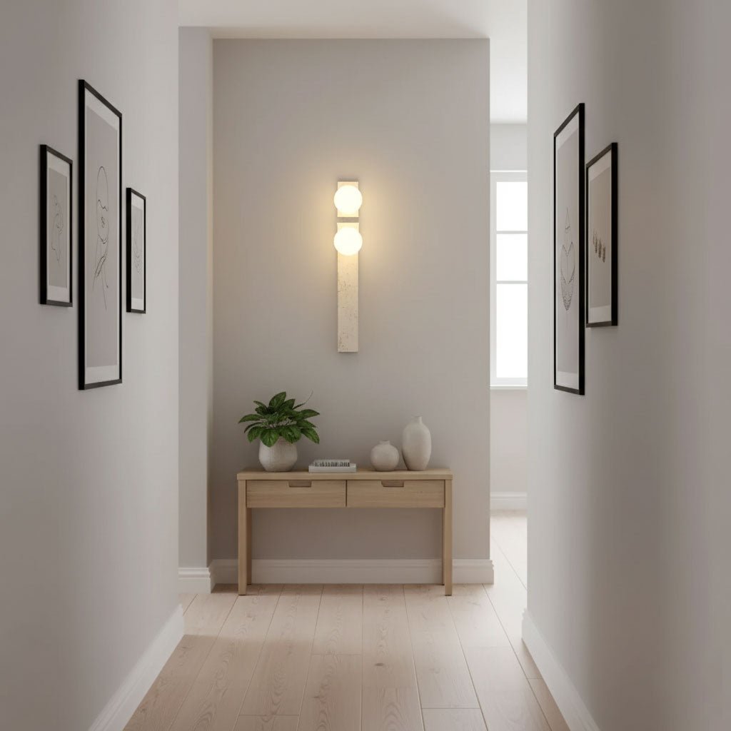 Asymmetrical Travertine Wall Sconce – Yellow Stone LED Indoor Lamp