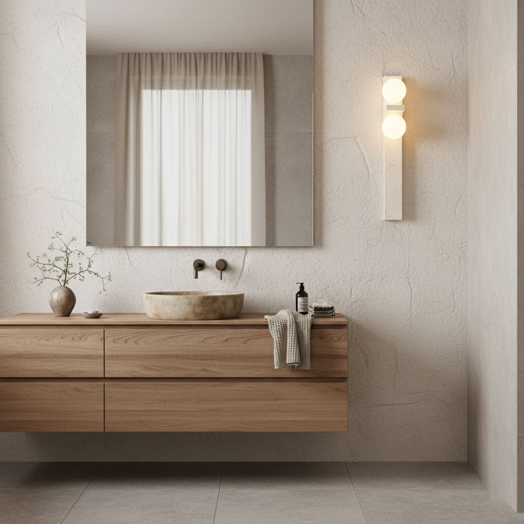 Asymmetrical Travertine Wall Sconce – Yellow Stone LED Indoor Lamp