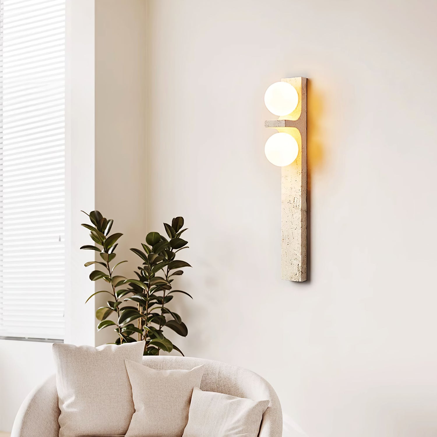 Asymmetrical Travertine Wall Sconce – Yellow Stone LED Indoor Lamp