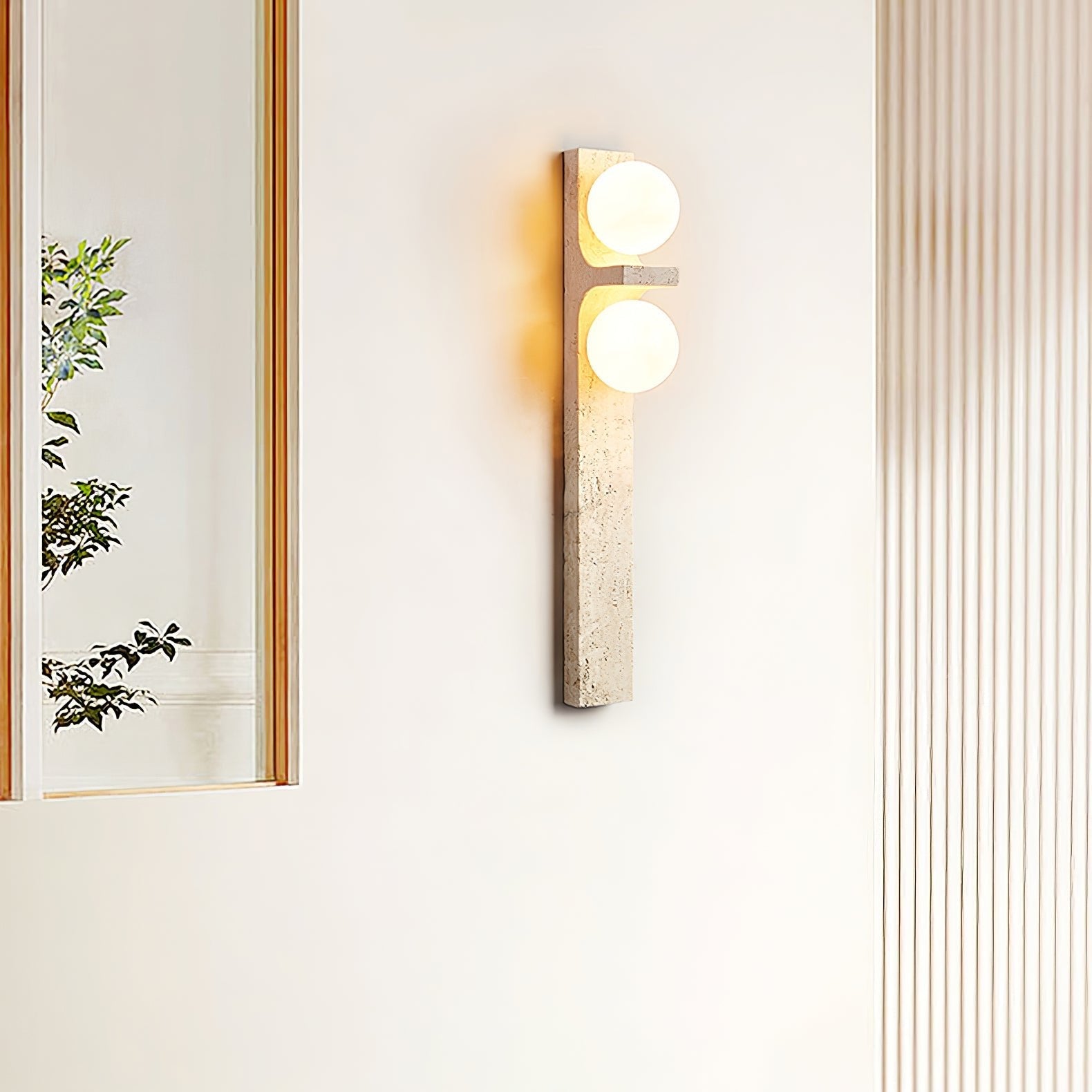 Asymmetrical Travertine Wall Sconce – Yellow Stone LED Indoor Lamp