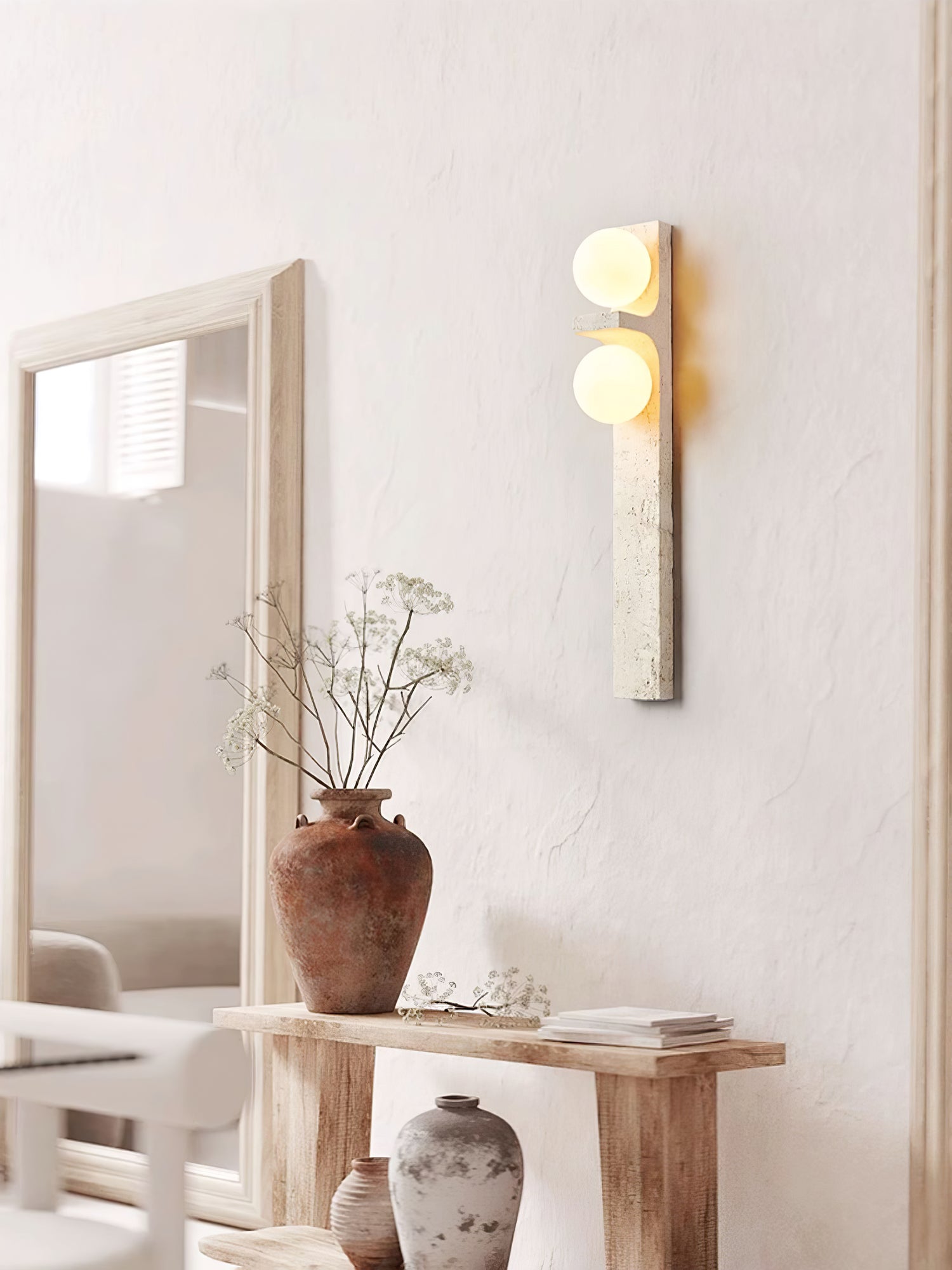 Asymmetrical Travertine Wall Sconce – Yellow Stone LED Indoor Lamp