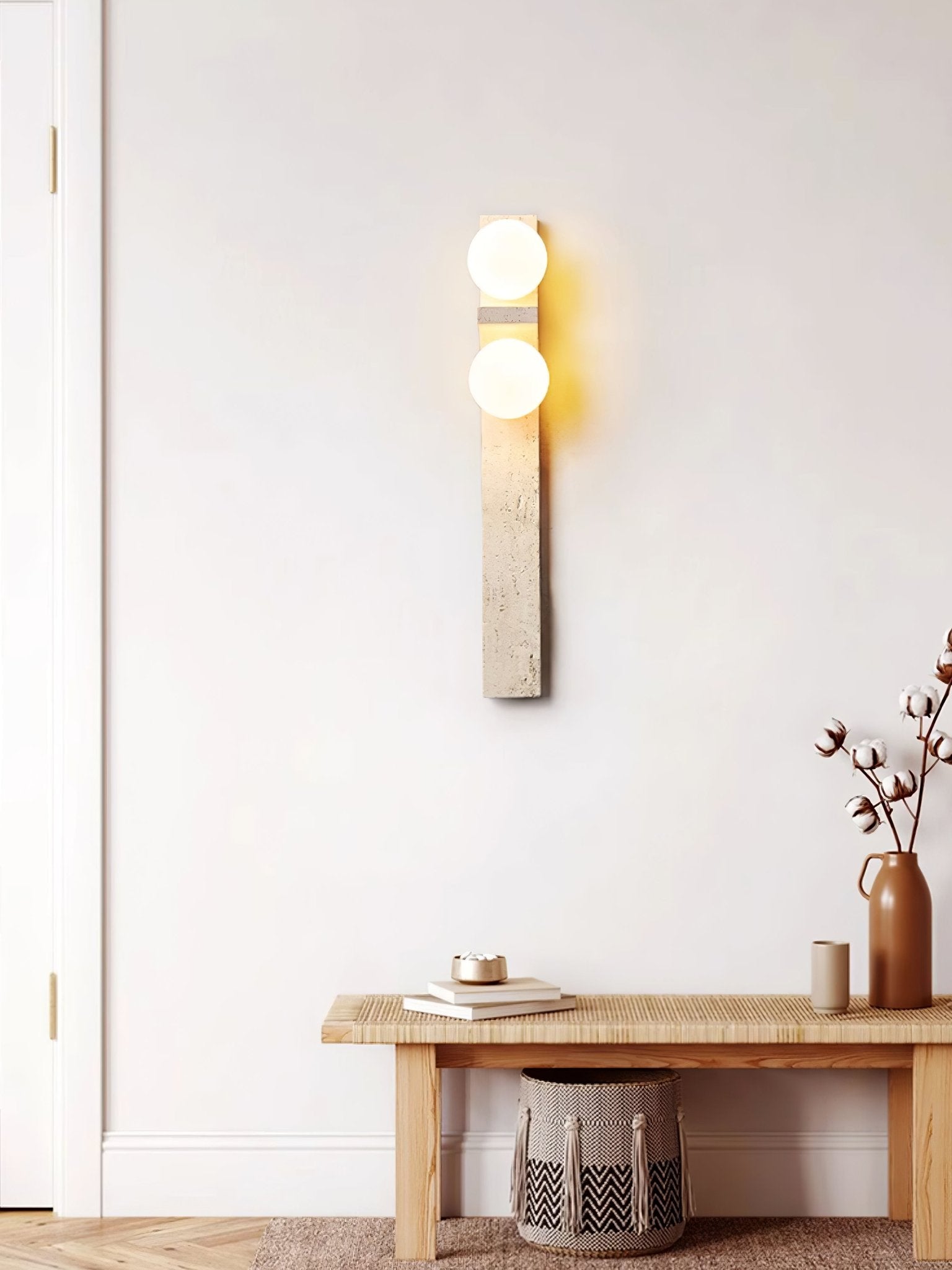 Asymmetrical Travertine Wall Sconce – Yellow Stone LED Indoor Lamp