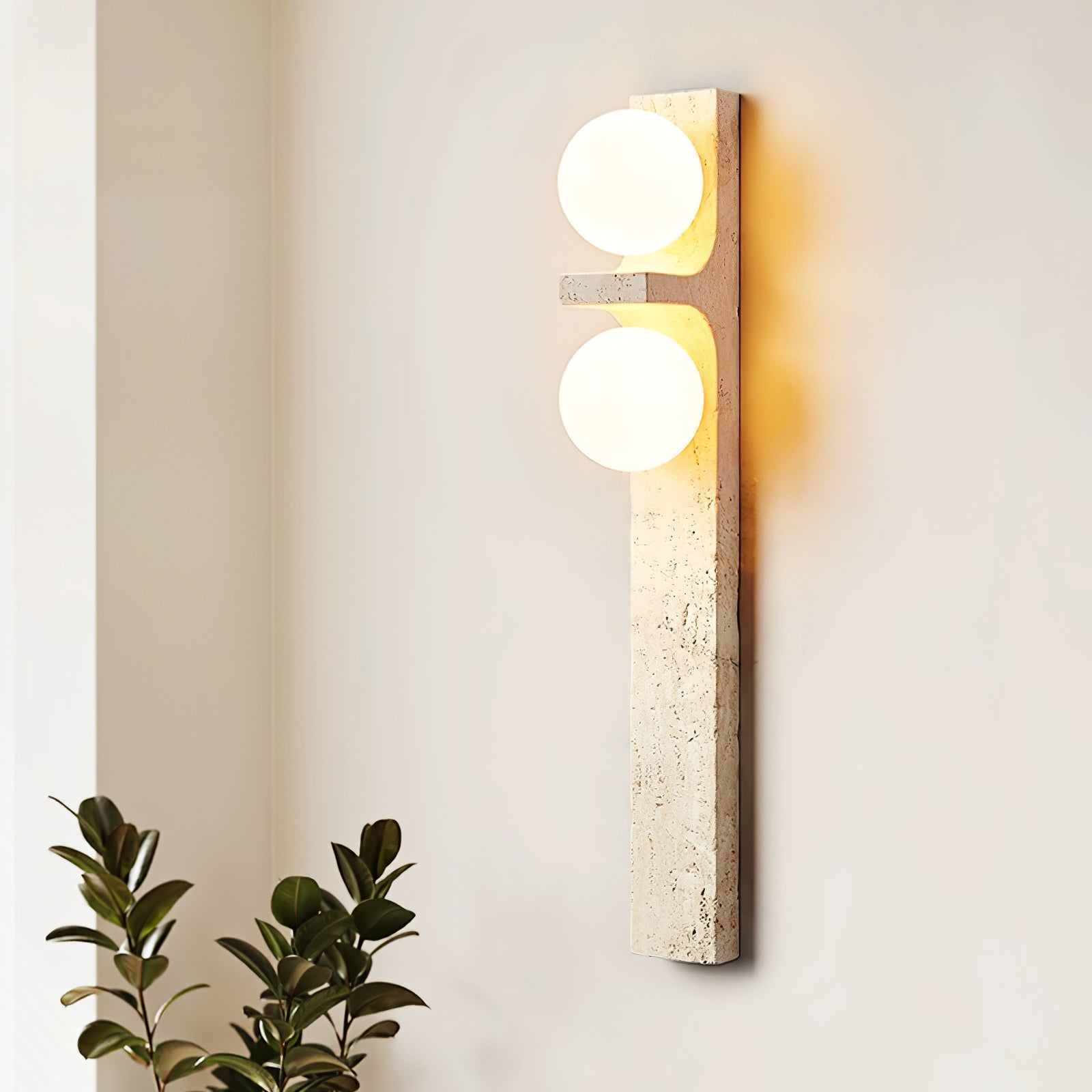 Asymmetrical Travertine Wall Sconce – Yellow Stone LED Indoor Lamp