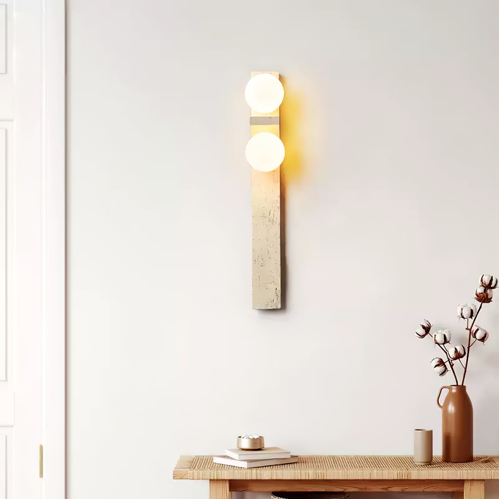 Asymmetrical Travertine Wall Sconce – Yellow Stone LED Indoor Lamp