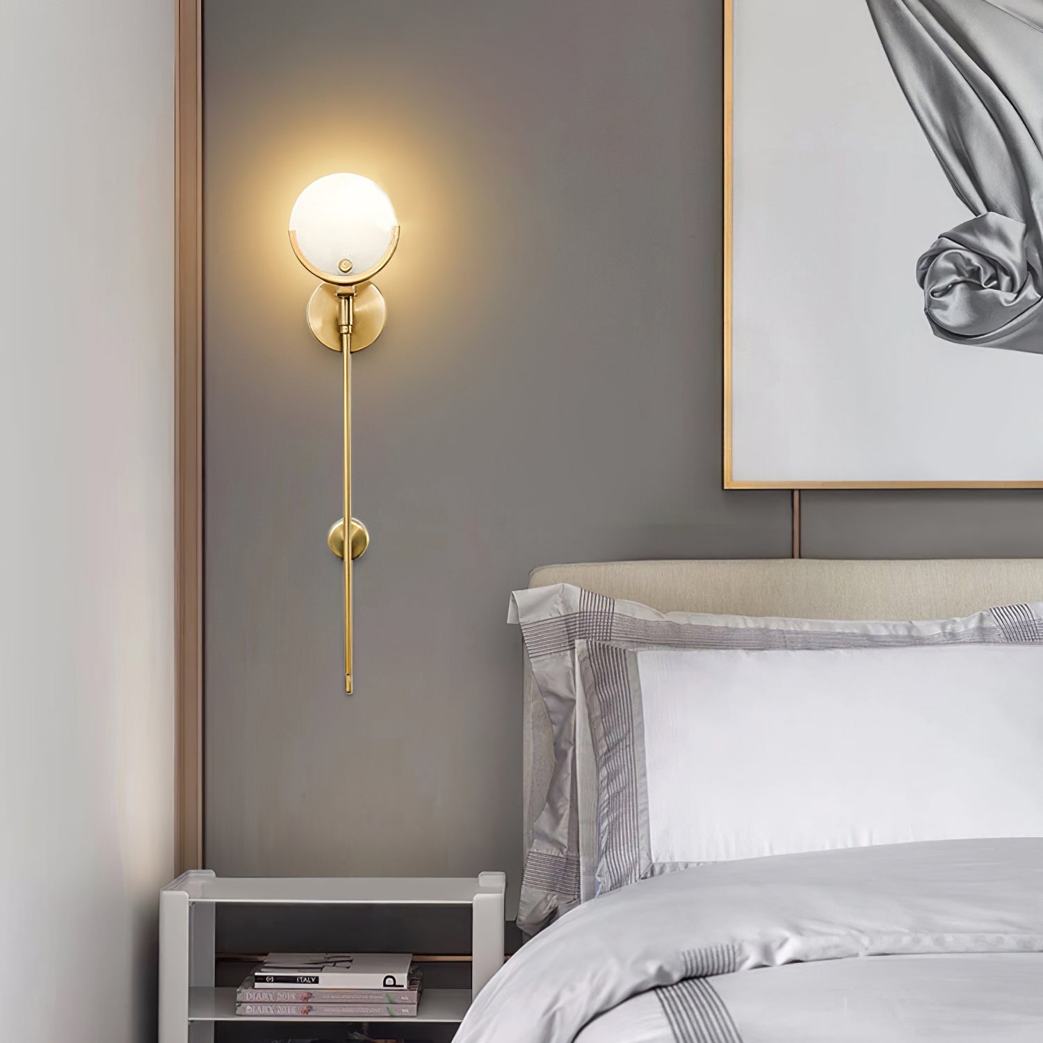 Modern Brass Wall Sconce – Alabaster Shade Accent Lamp