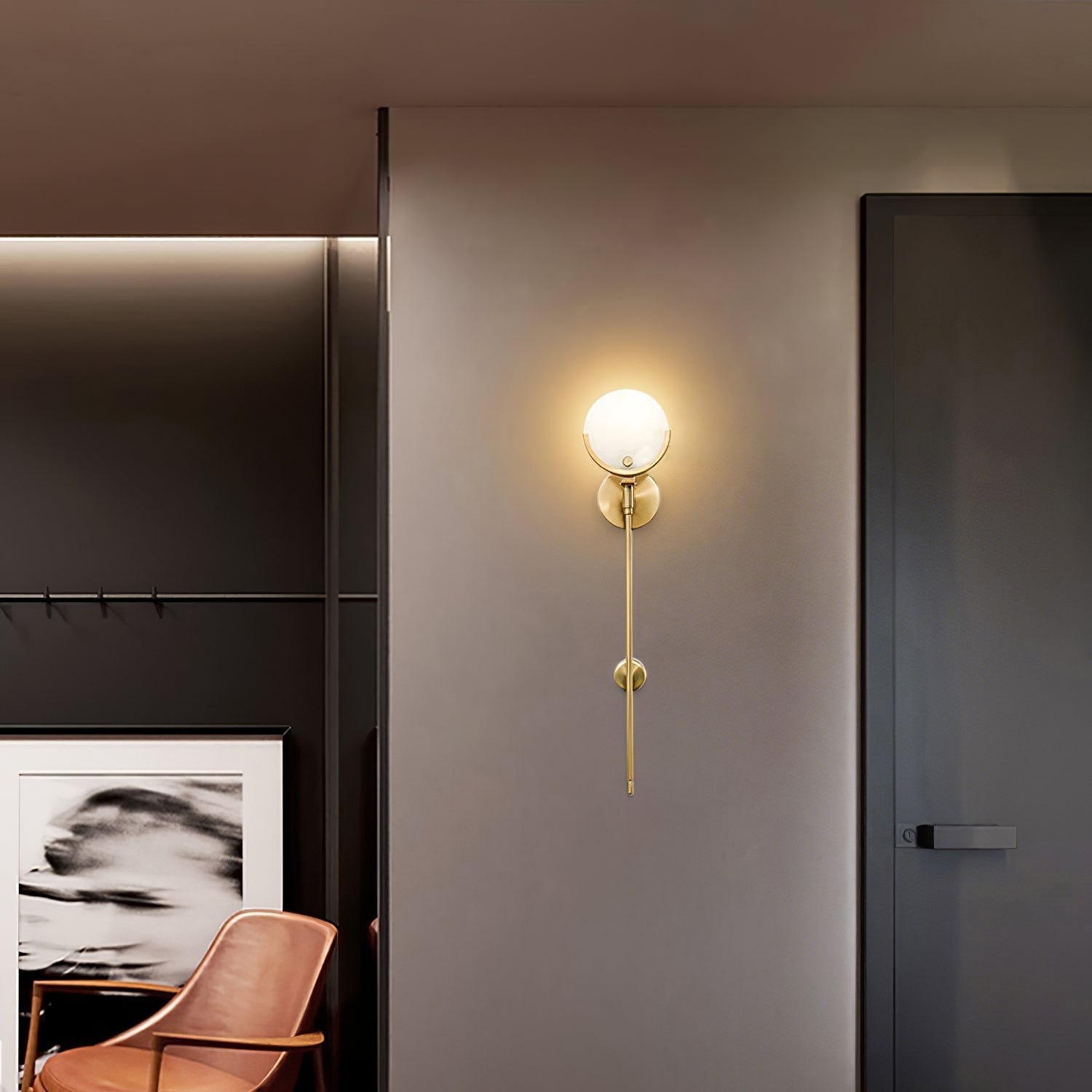 Modern Brass Wall Sconce – Alabaster Shade Accent Lamp