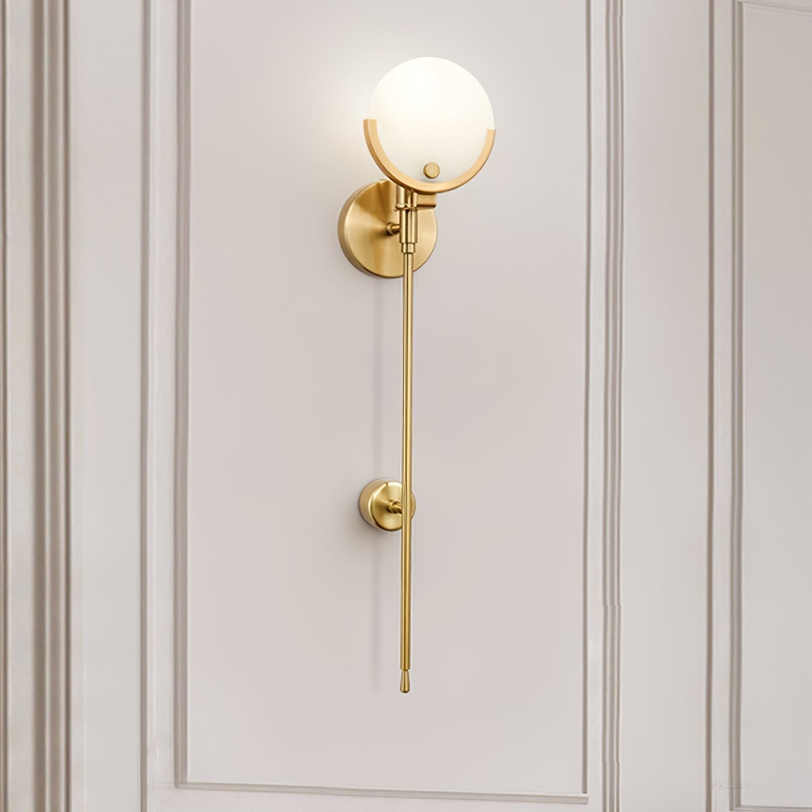 Modern Brass Wall Sconce – Alabaster Shade Accent Lamp